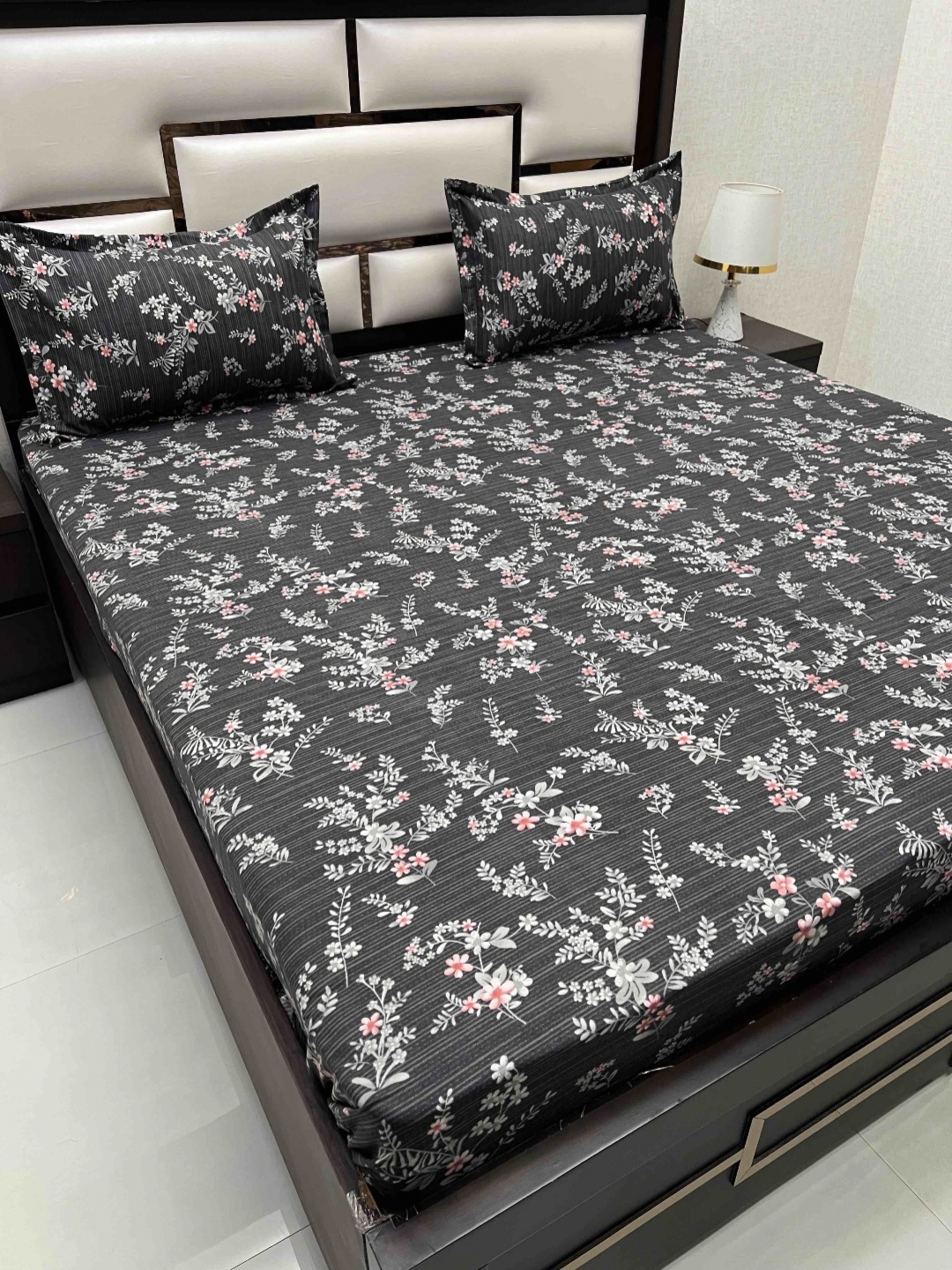 

Pure Decor amulya Black Floral Microfiber 260 TC Queen Bedsheet with 2 Pillow Covers