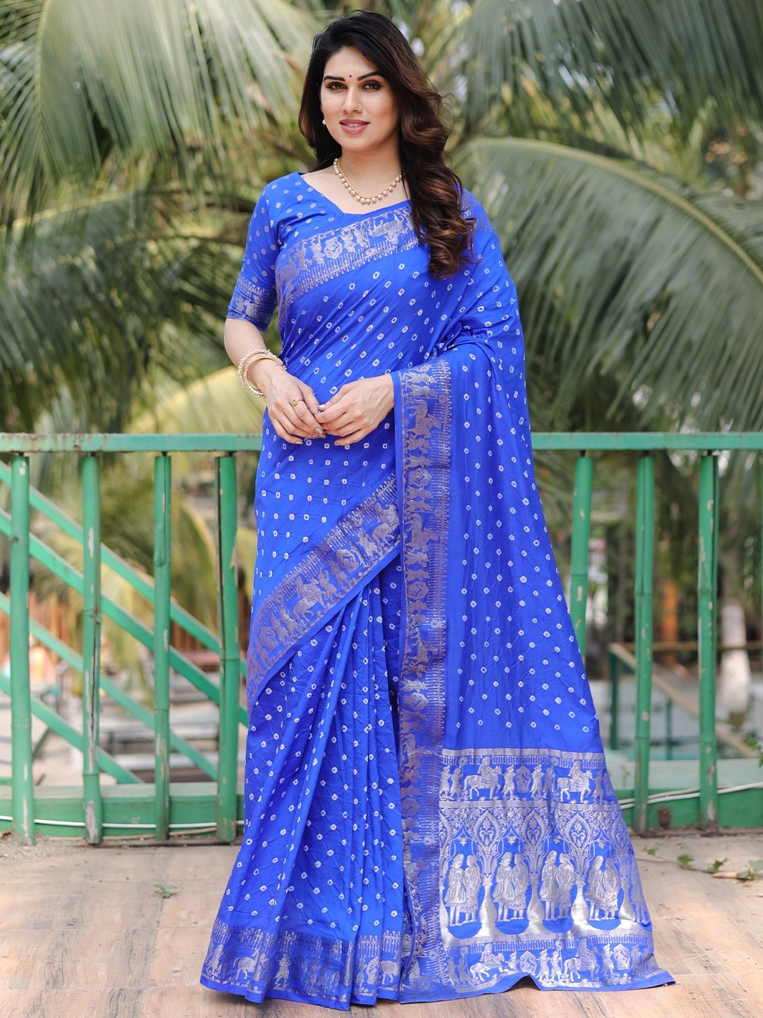 

Anaita Bandhani Pure Silk Bandhani Saree, Blue