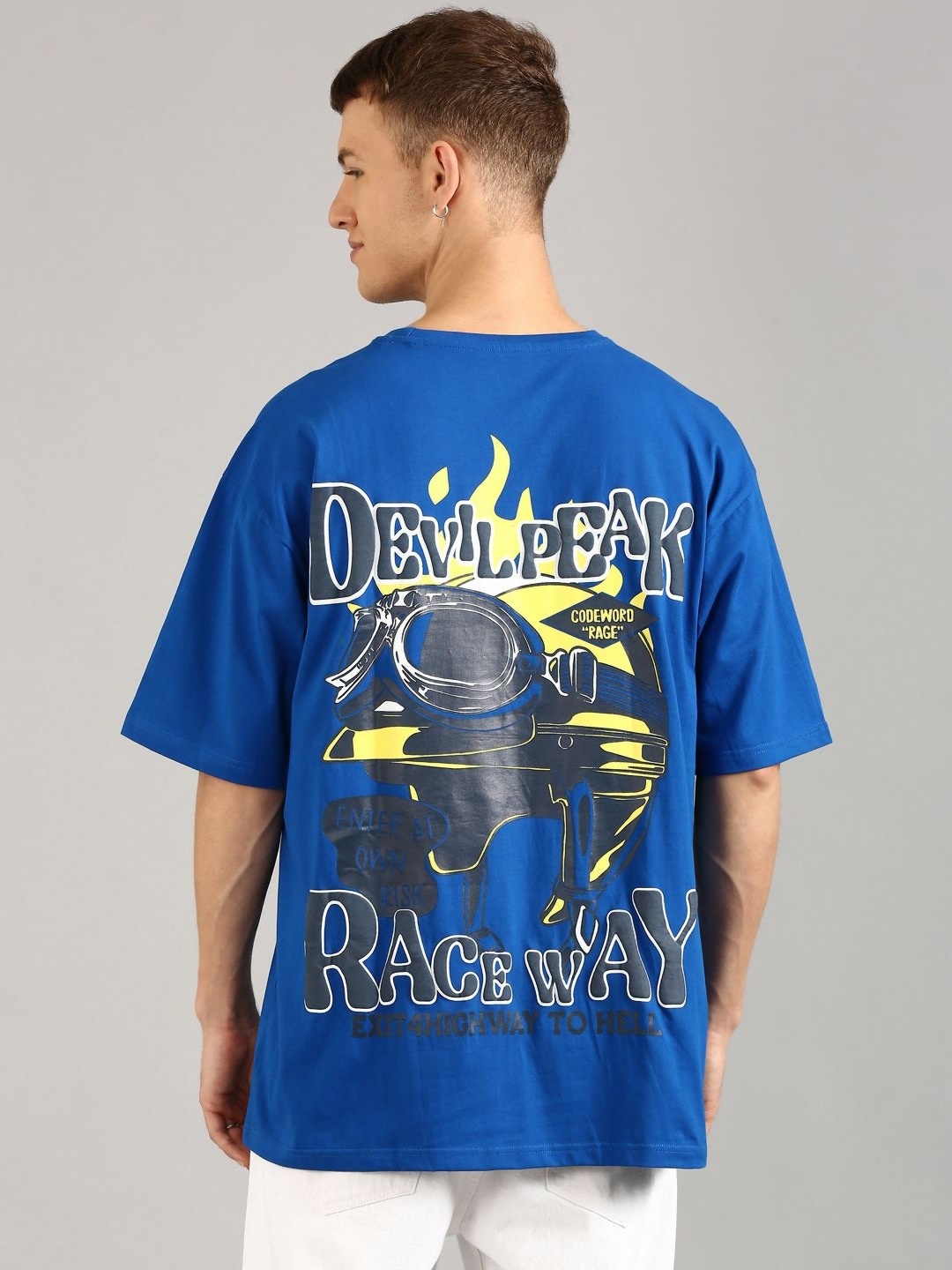 

Joven Men Graphic Printed Round Neck Cotton Oversized T-shirt, Blue