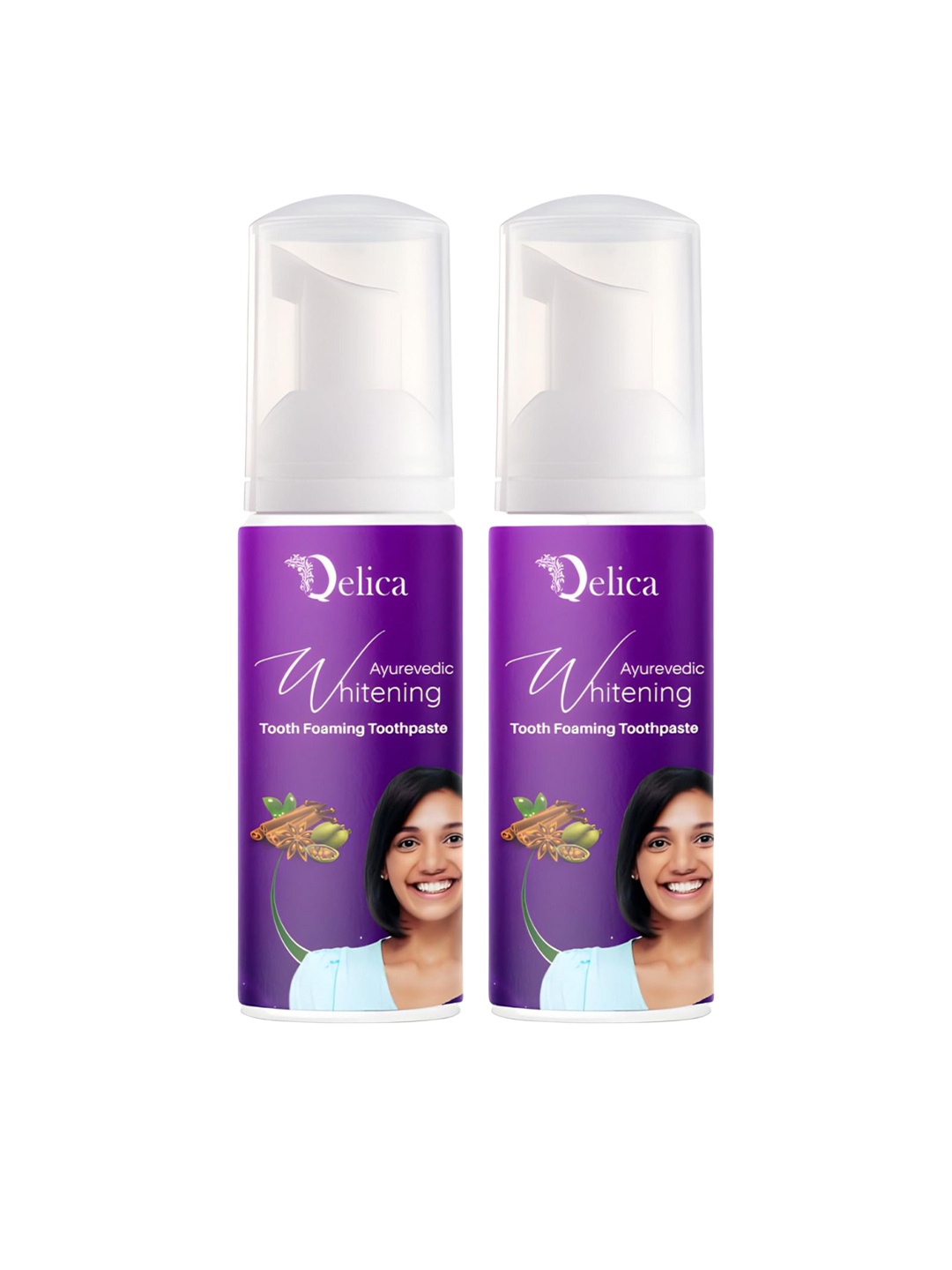 

Qelica Set Of 2 Ayurvedic Teeth Whitening Foam Toothpaste-60ml Each, Purple
