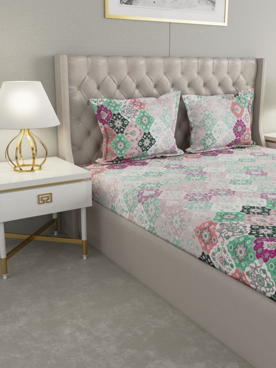 

Raymond Home Shubham Peach Floral Printed 120 TC Cotton King Bedsheet With 2 Pillow Covers