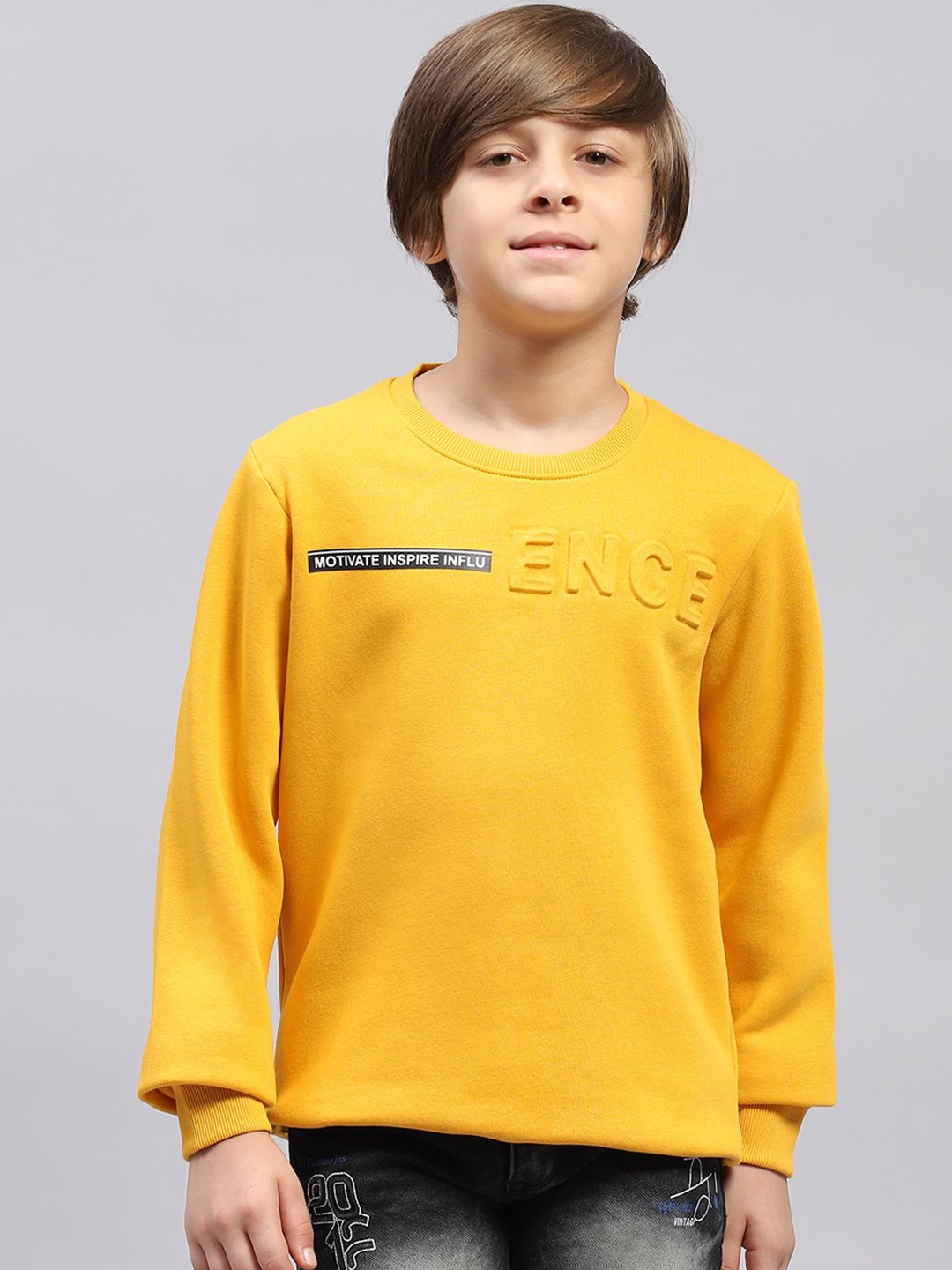 

Monte Carlo Boys Typography Printed Round Neck Sweatshirt, Mustard