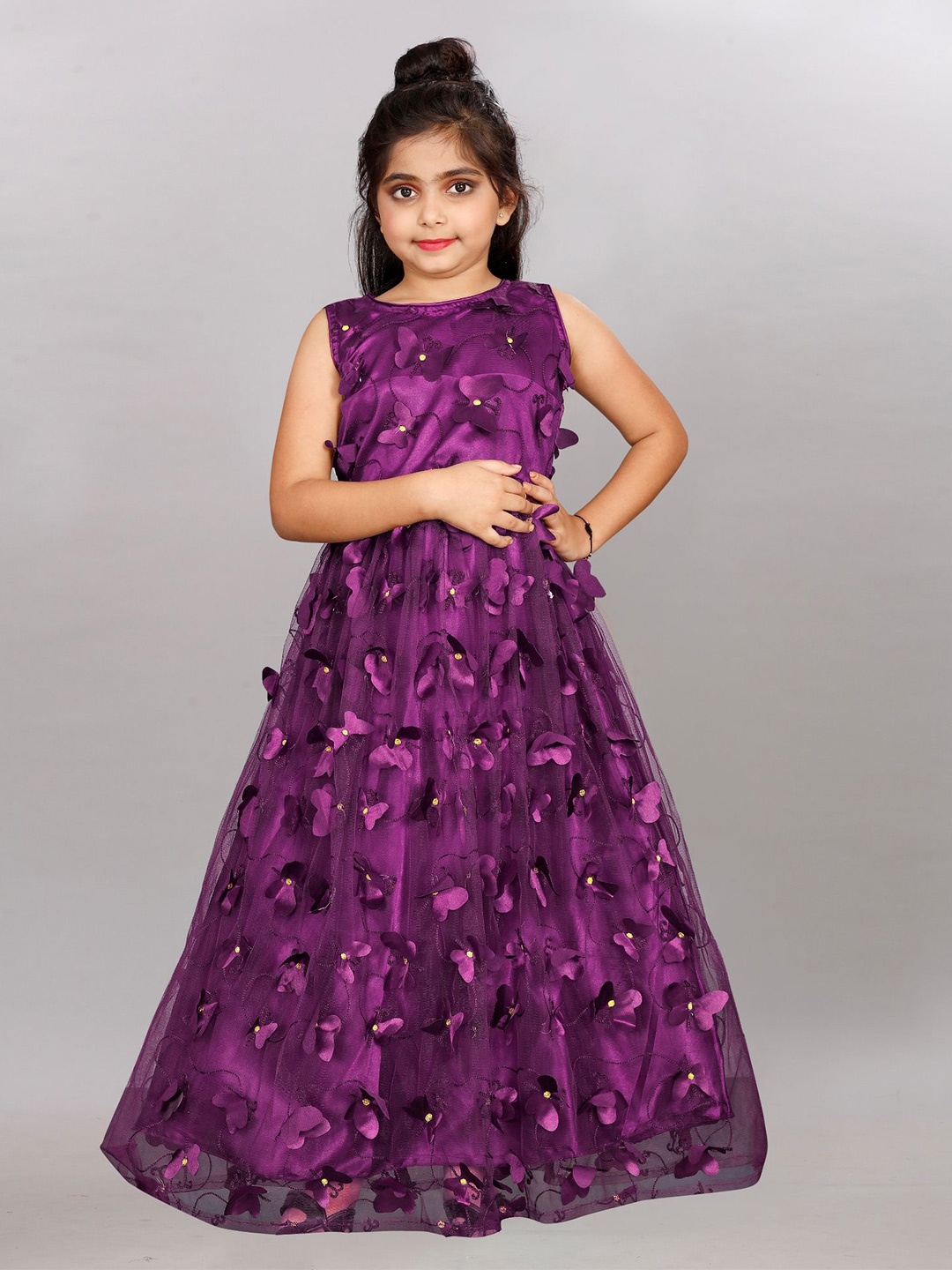 

LADY SHOPI Girls Embroidered Gown Maxi Dress, Purple