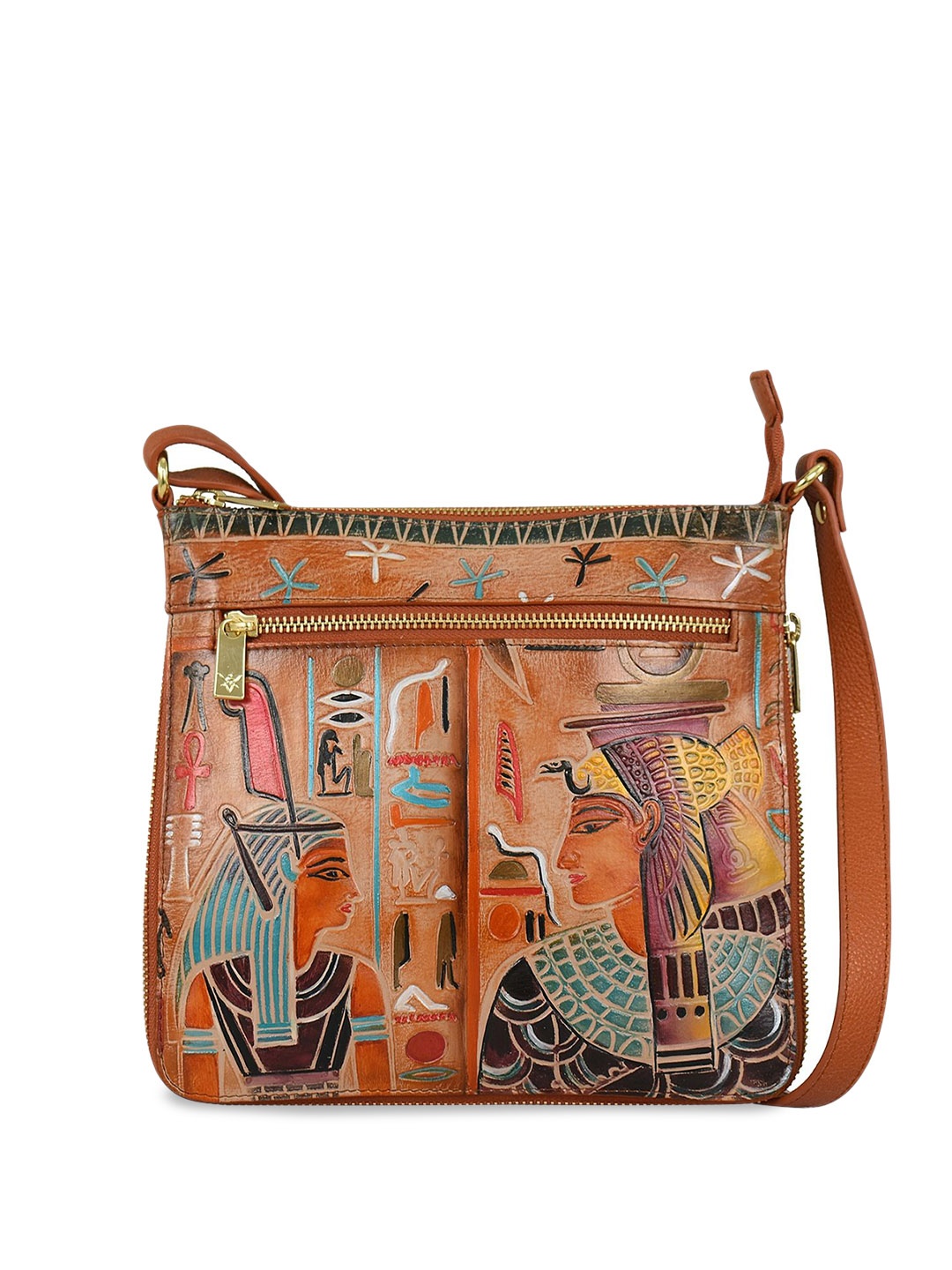 

Anuschka Women Floral Printed Leather Structured Sling Bag, Brown