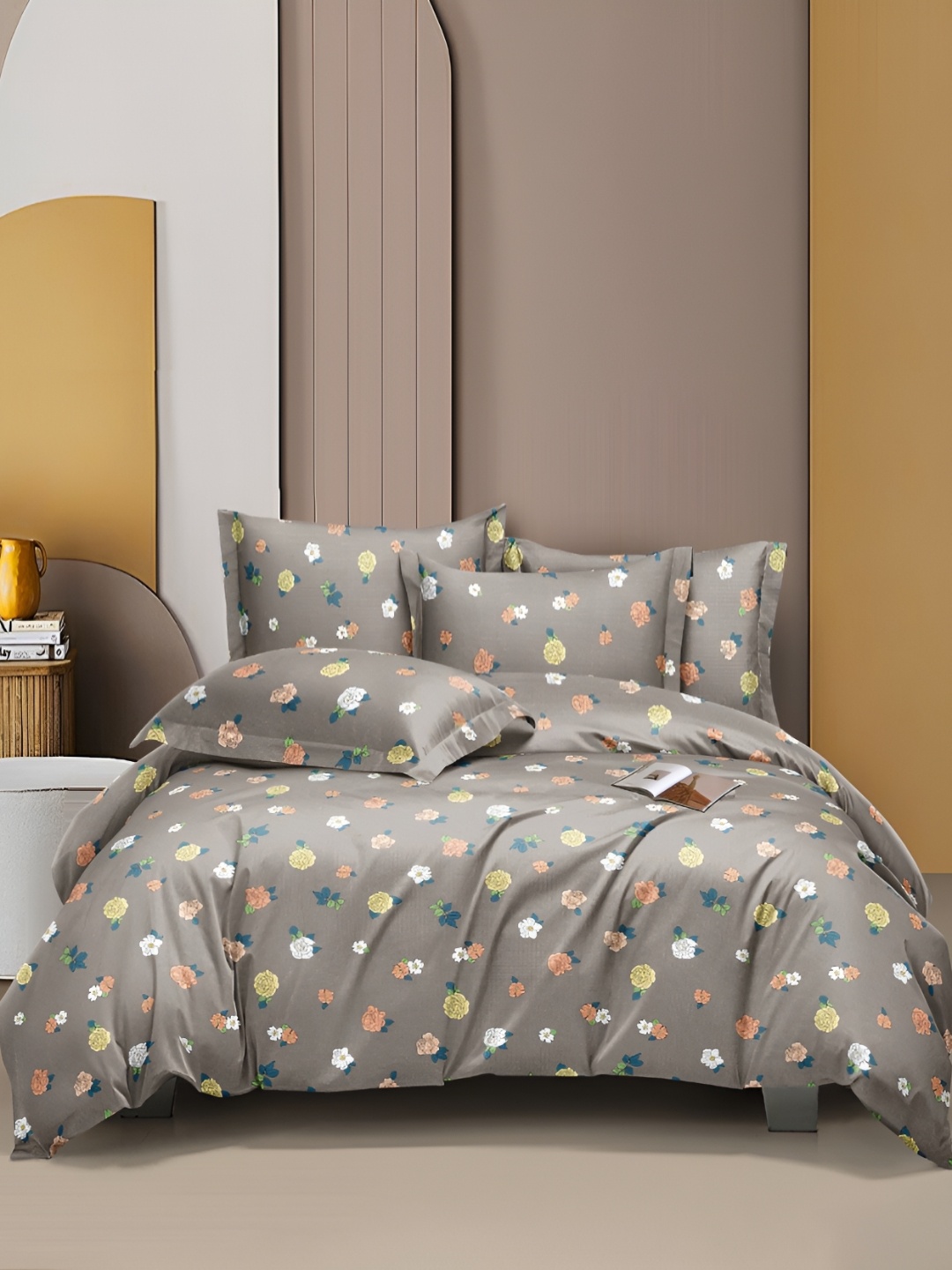 

MORADO Brown & Yellow Printed Double Bed Duvet Cover