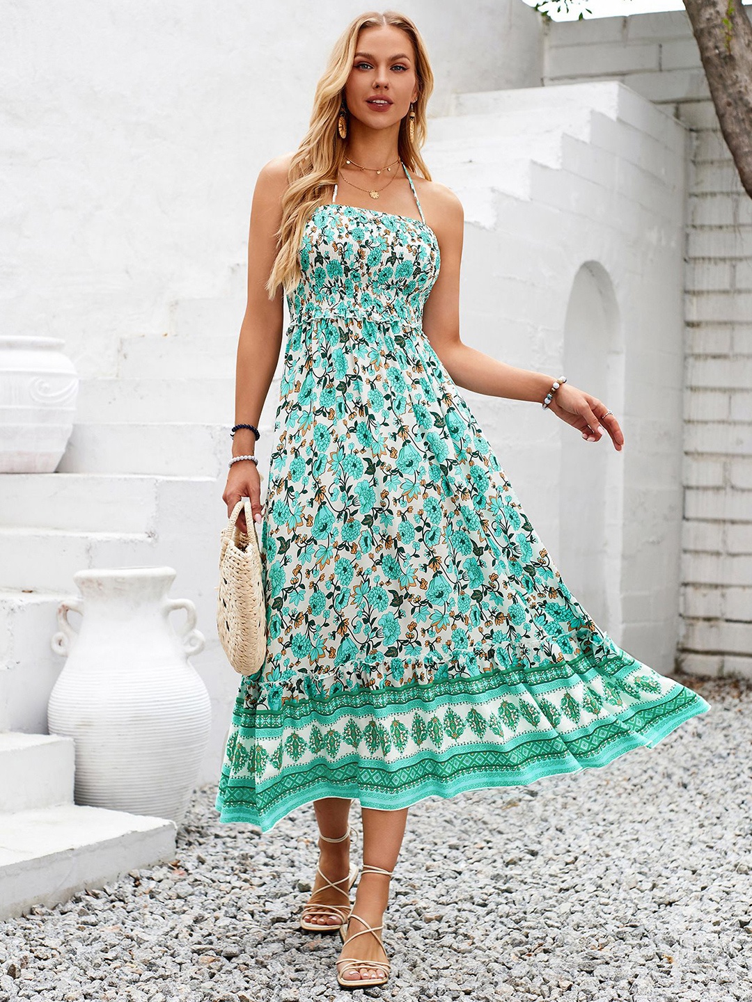 

StyleCast Floral Printed Fit and Flare Midi Dress, Green