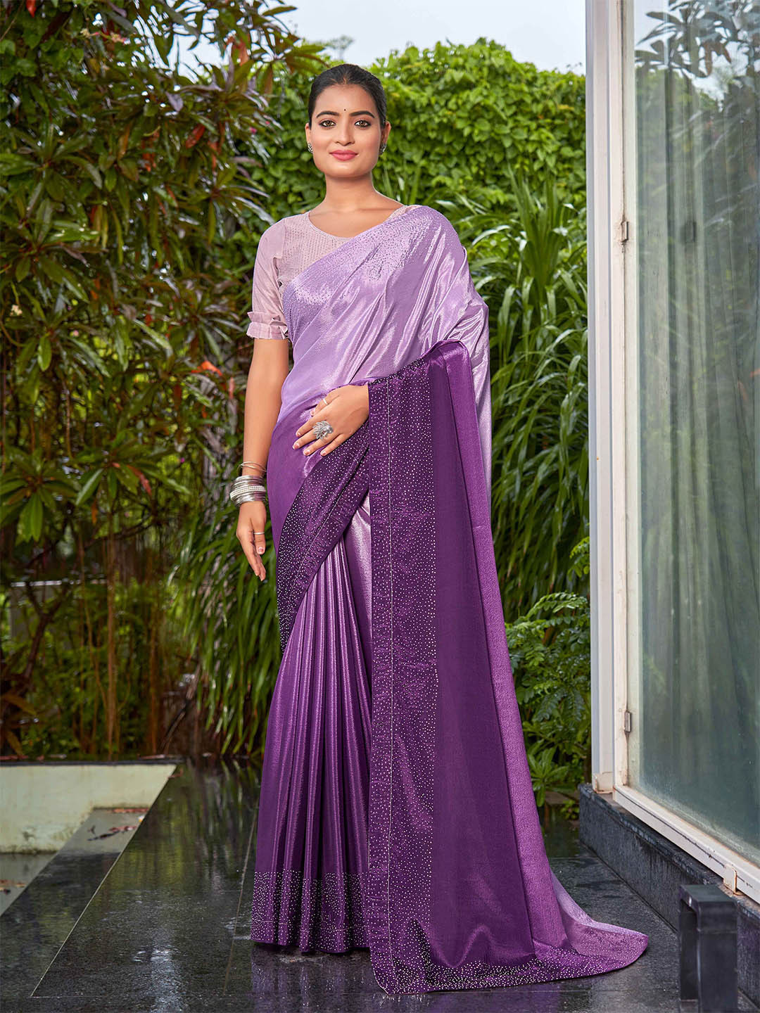 

Zeekha Ombre Beads and Stones Heavy Work Kanjeevaram Saree, Purple