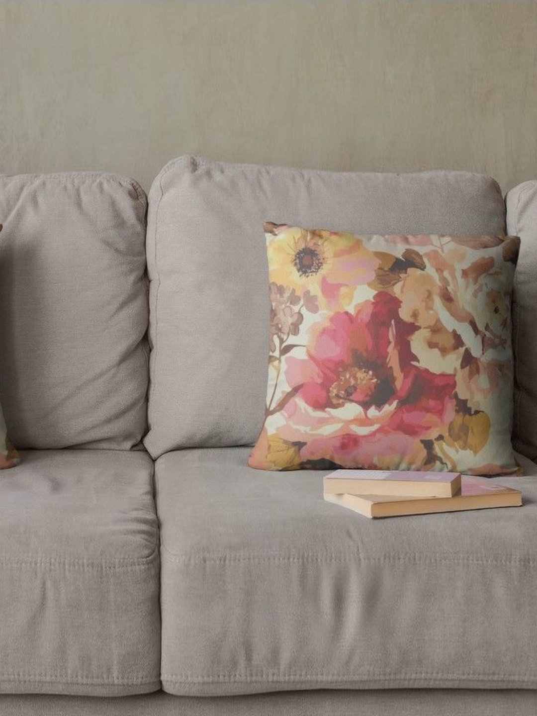 

THEYAYACAFE Brown & Pink 2 Pieces Floral Printed Velvet Square Cushion Covers