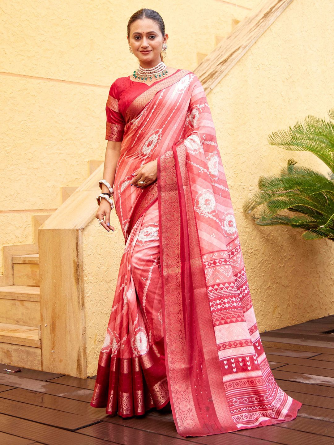 

Anouk Ethnic Motifs Printed Zari Sungudi Saree, Maroon