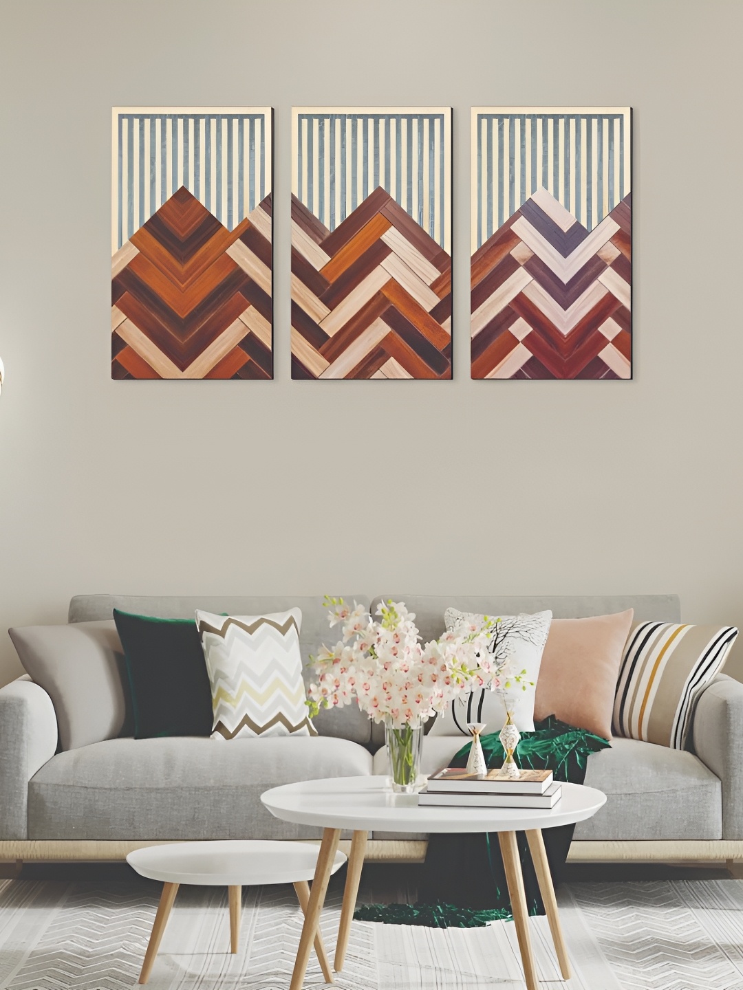 

CVANU Brown & Beige 3 Pieces Wooden Wall Paintings