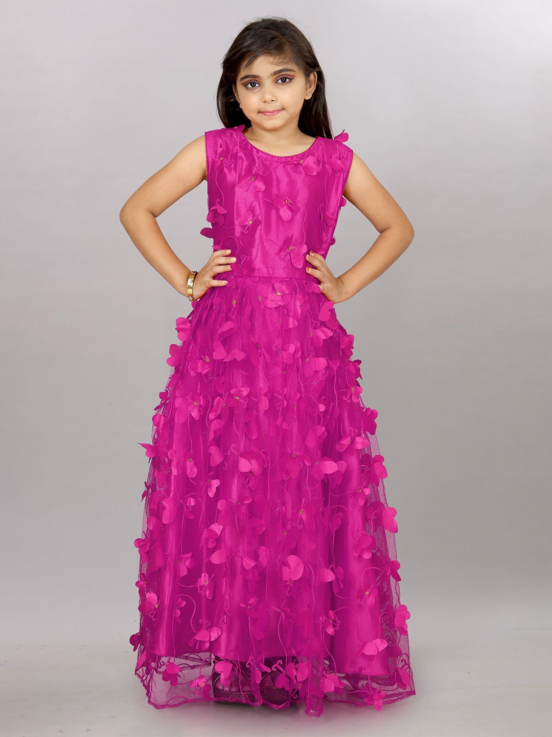 

LADY SHOPI Floral Girls Net Embroidered Gown Dress Maxi Dress, Rose gold