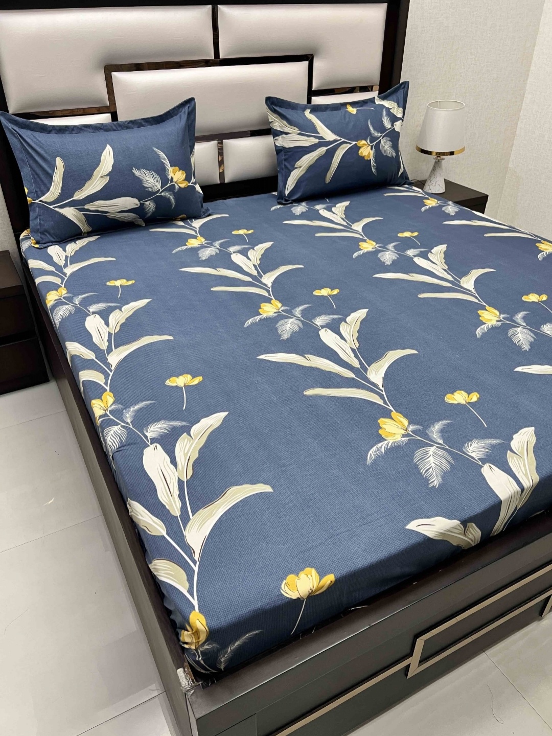 

Pure Decor Amulya Blue & White Printed 240 TC Microfiber Double Queen Bedsheet Set