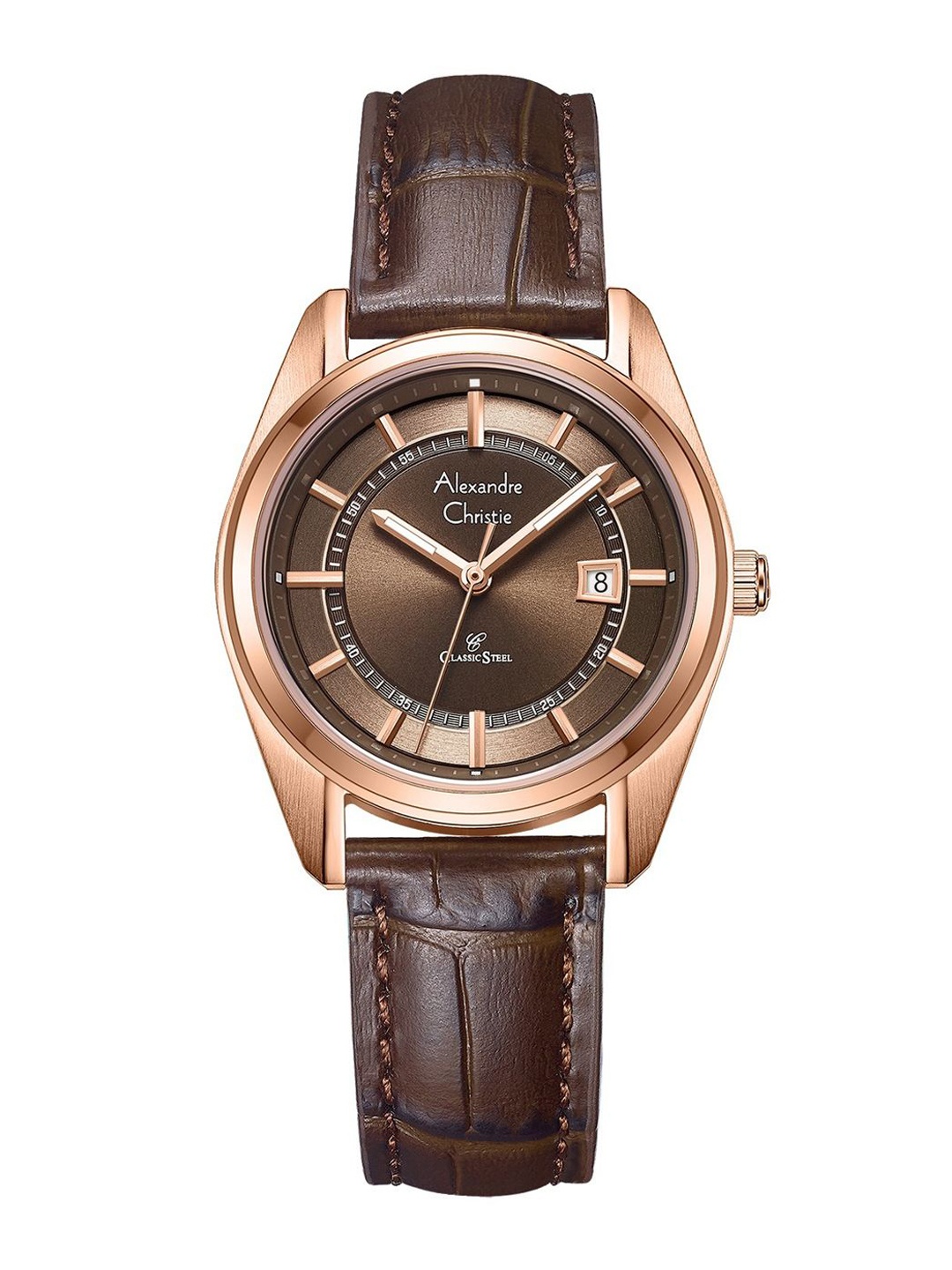 

Alexandre Christie Women Brown Dial & Leather Textured Straps Analogue Watch 8695LDLRGBO