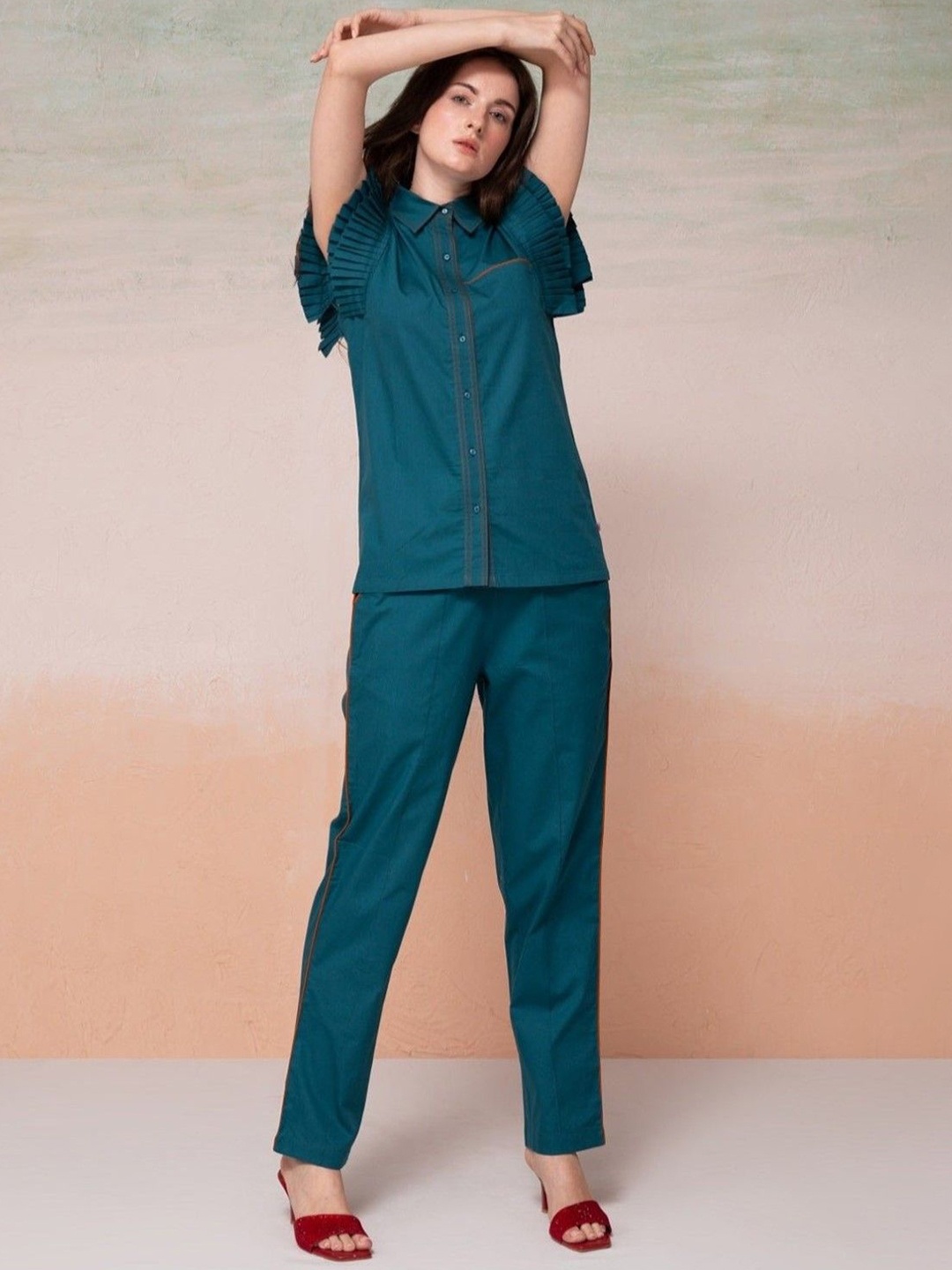 

AUTUMN LANE Noah Pure Cotton Shirt With Trousers, Teal