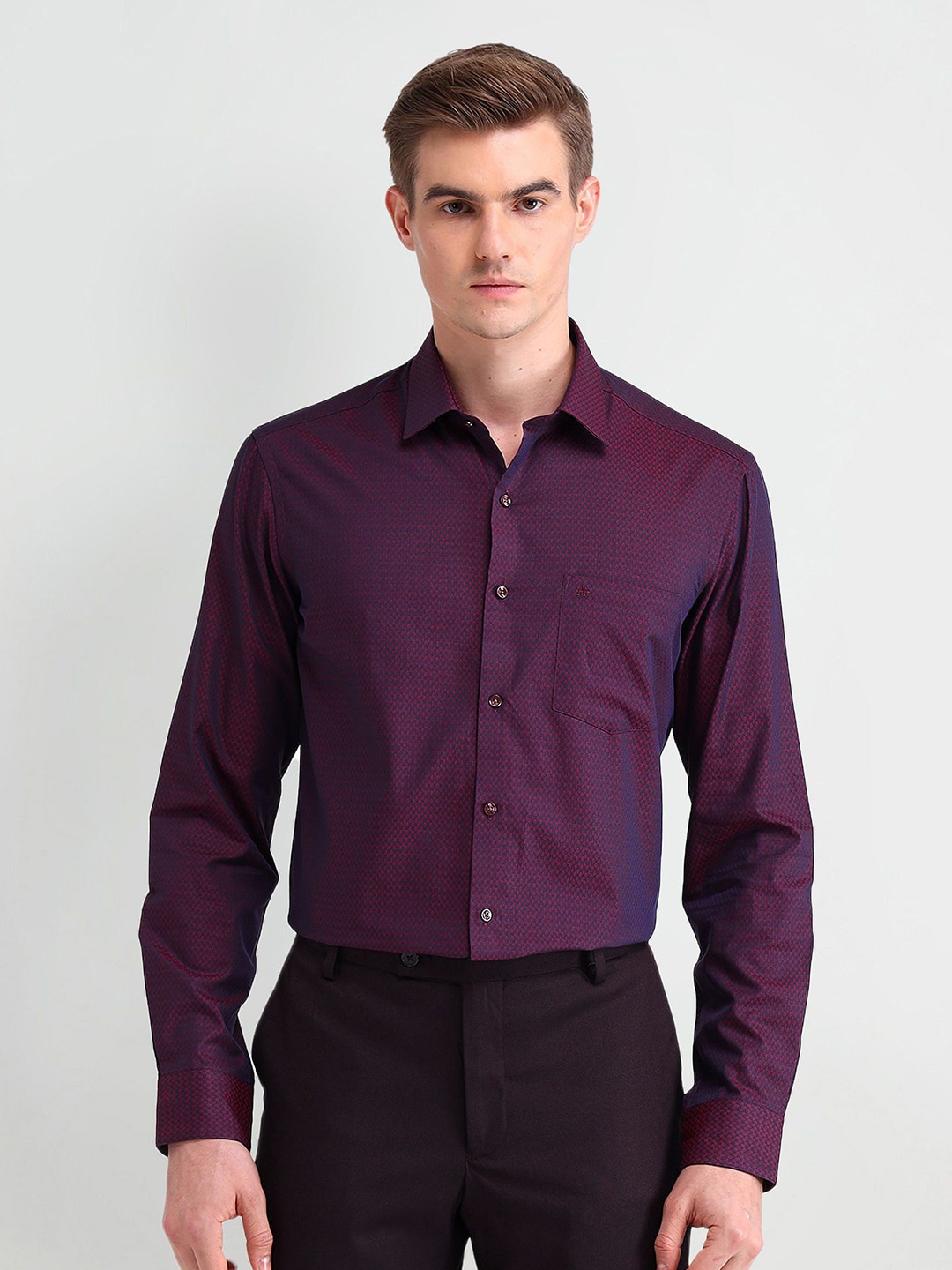 

Arrow Men Comfort Spread Collar Micro Ditsy Printed Cotton Slim Fit Formal Shirt, Purple