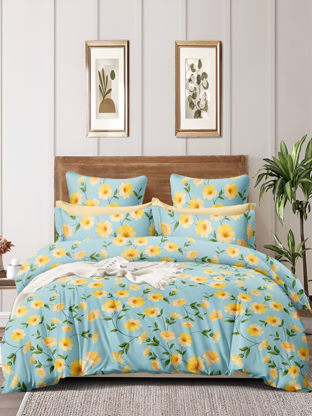 

MORADO Turquoise Blue & Yellow Printed Single Bed Duvet Cover