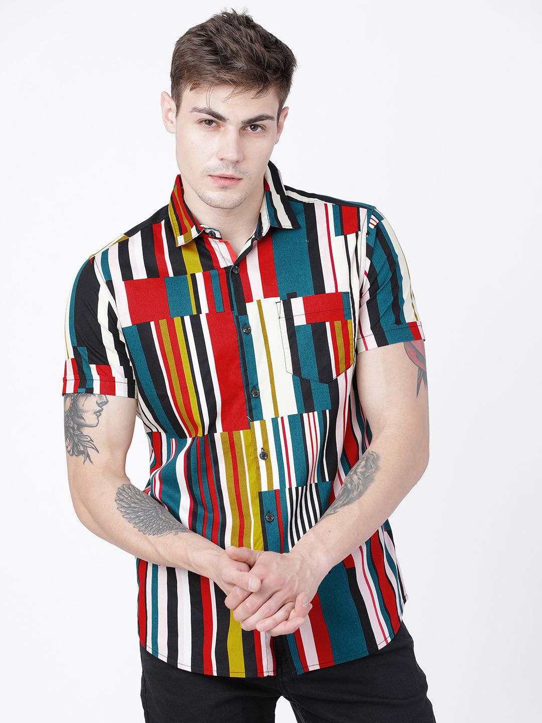 

LOCOMOTIVE Men Premium Printed Casual Slim Fit Shirt, Red