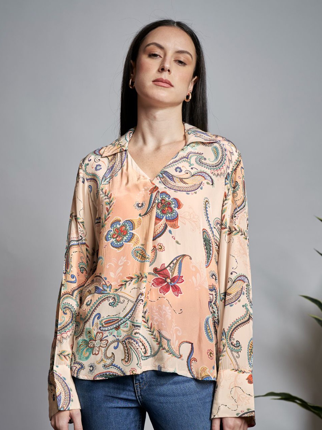 

The Samoa Floral Print Chiffon Top, Cream
