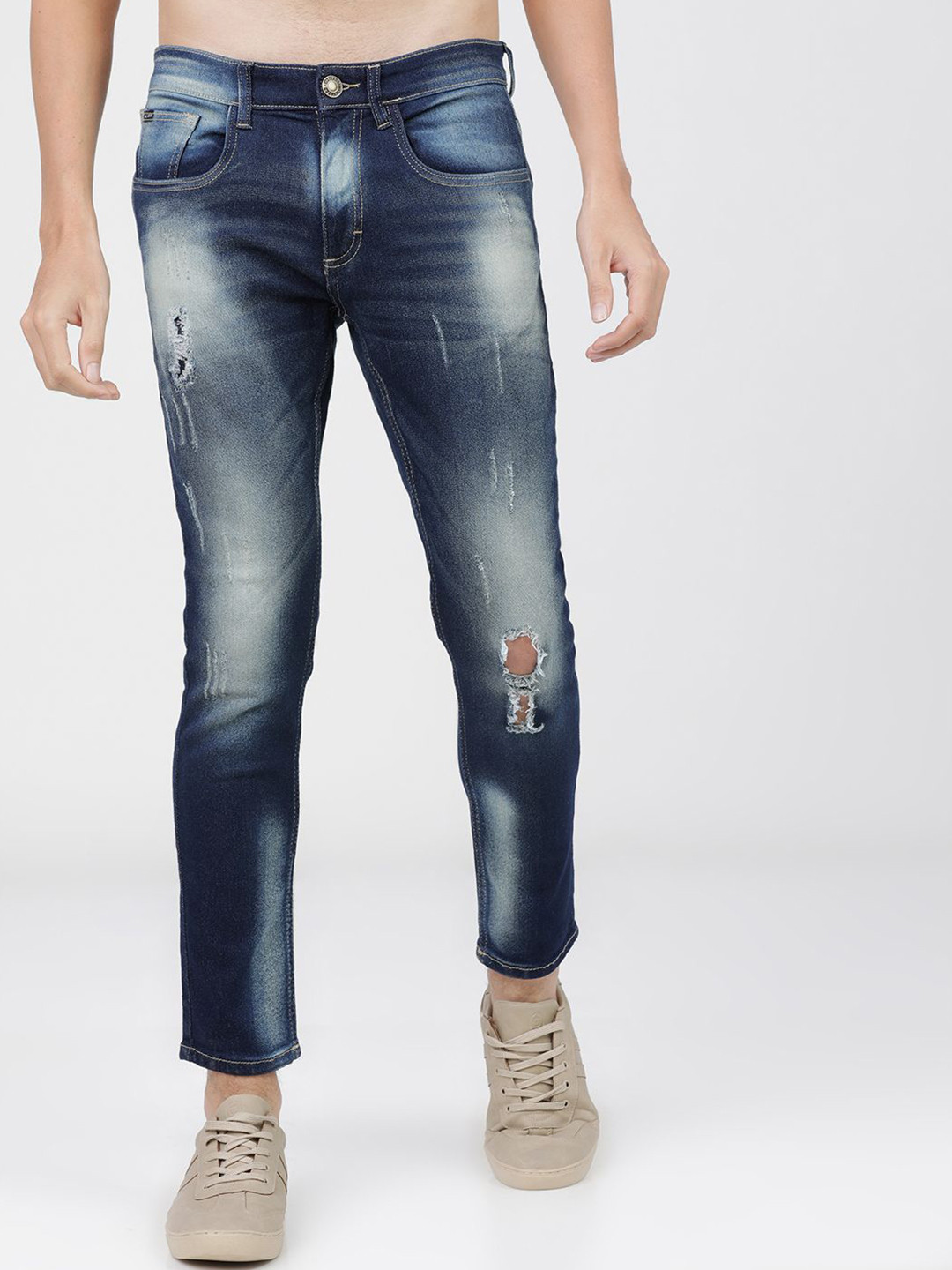 

HIGHLANDER Men Tapered Fit Highly Distressed Light Fade Stretchable Jeans, Blue