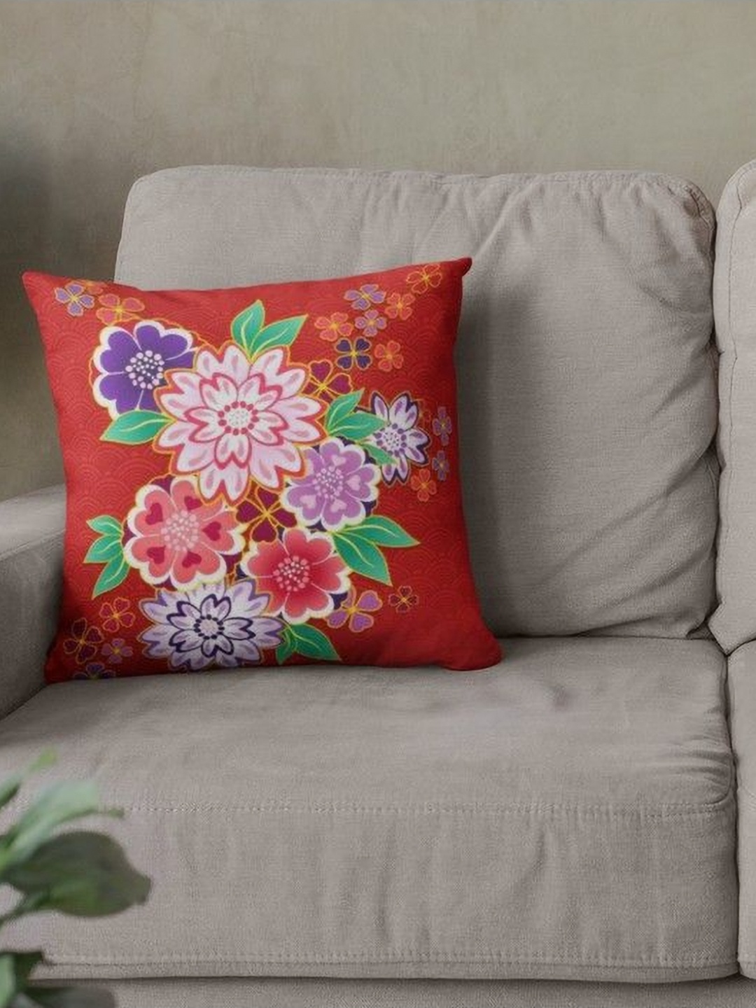 

THEYAYACAFE Red & White 2 Pieces Floral Velvet Square Cushion Covers
