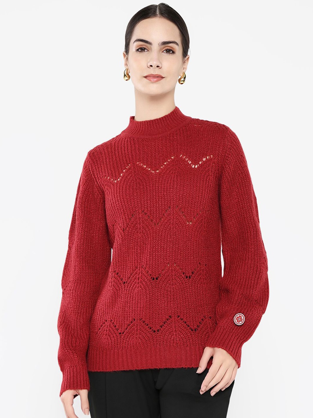 

RAREISM Women Cable Knit Turtle Neck Pullover Sweaters, Maroon