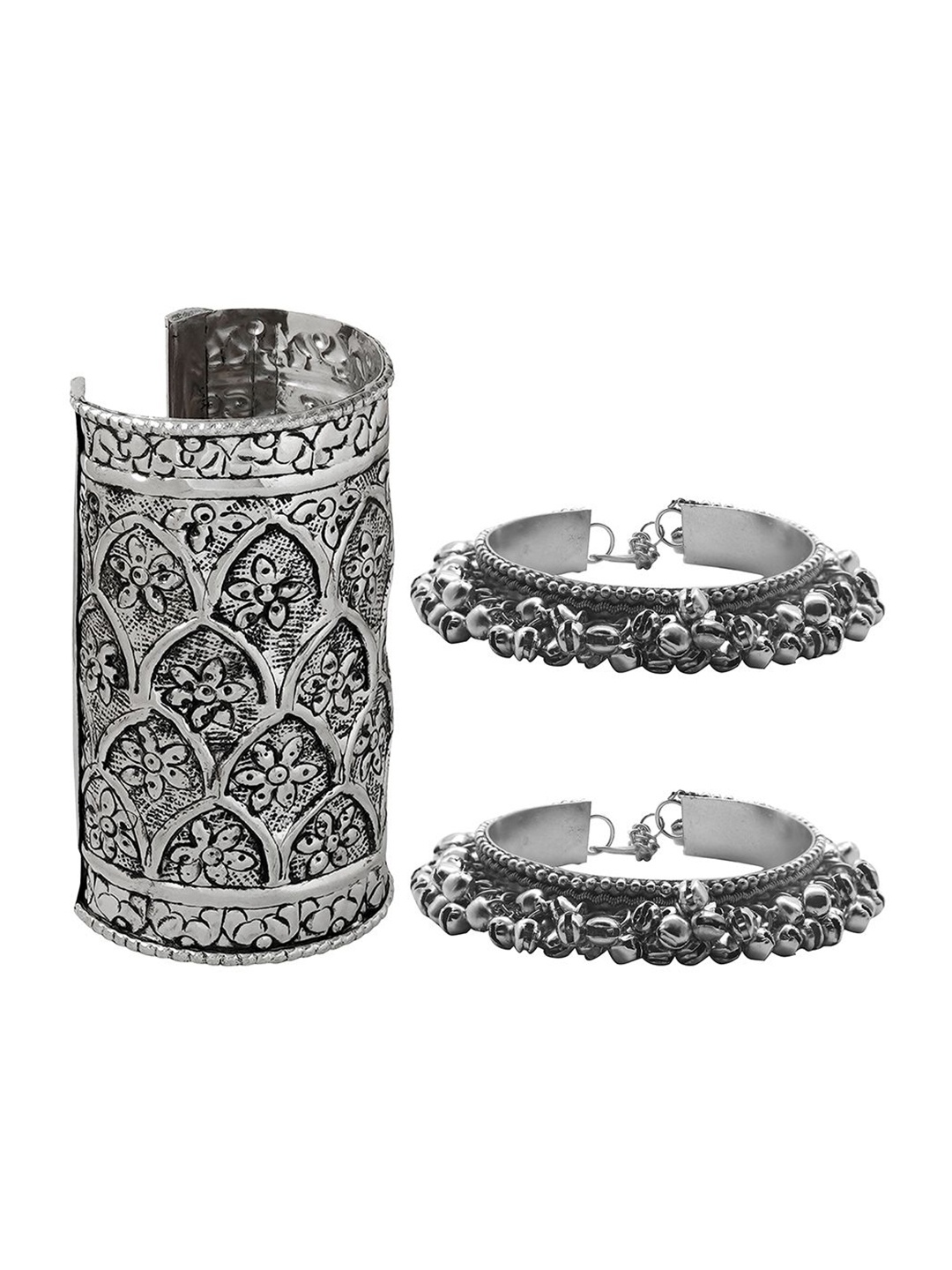 

TEEJH Set Of 3 Oxidised Bracelets, Silver