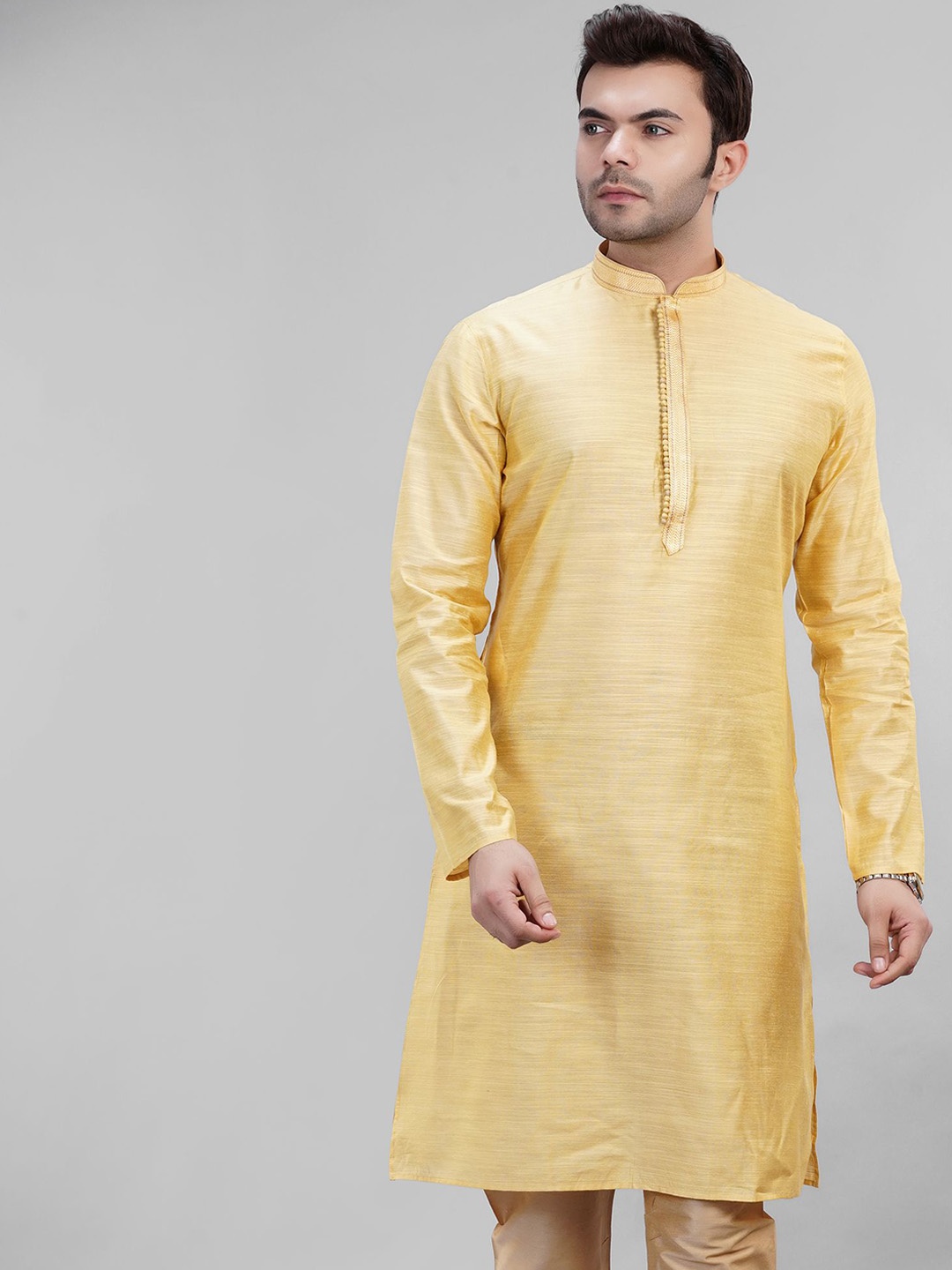 

LA'SCOOT Mandarin Collar Pure Cotton Kurta With Churidar, Yellow