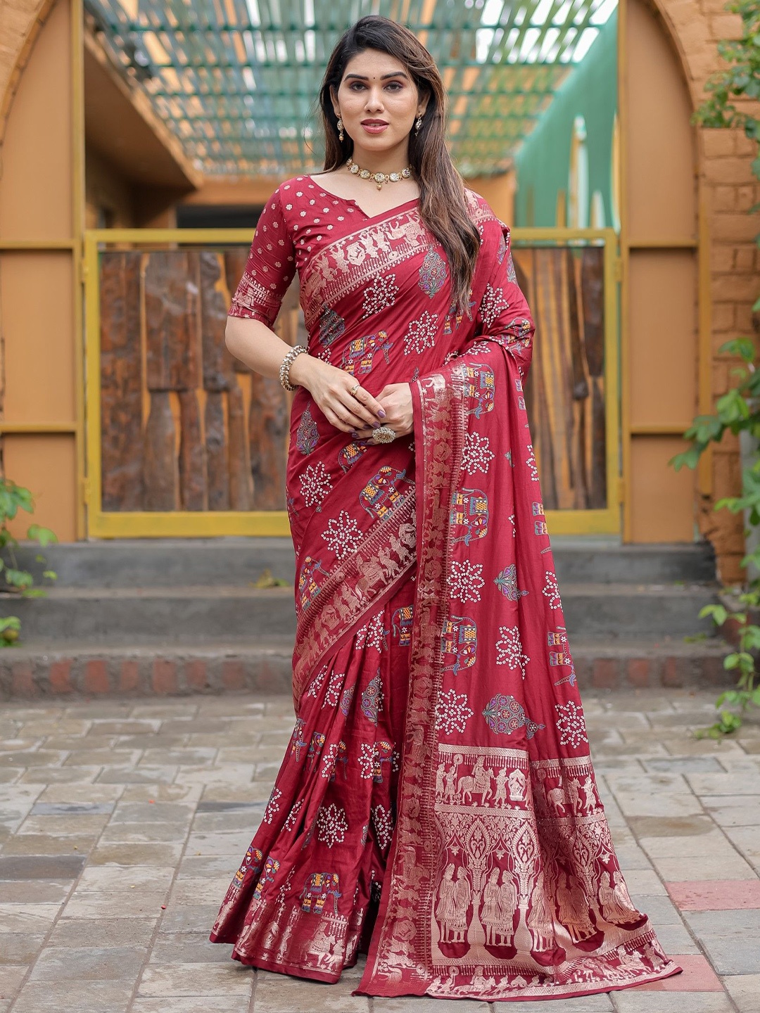 

Anaita Printed Pure Silk Bandhani Saree, Red