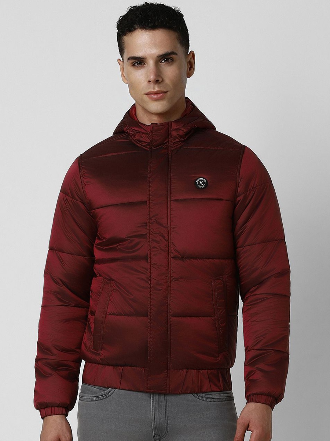 

V Dot Men Padded Jacket, Maroon