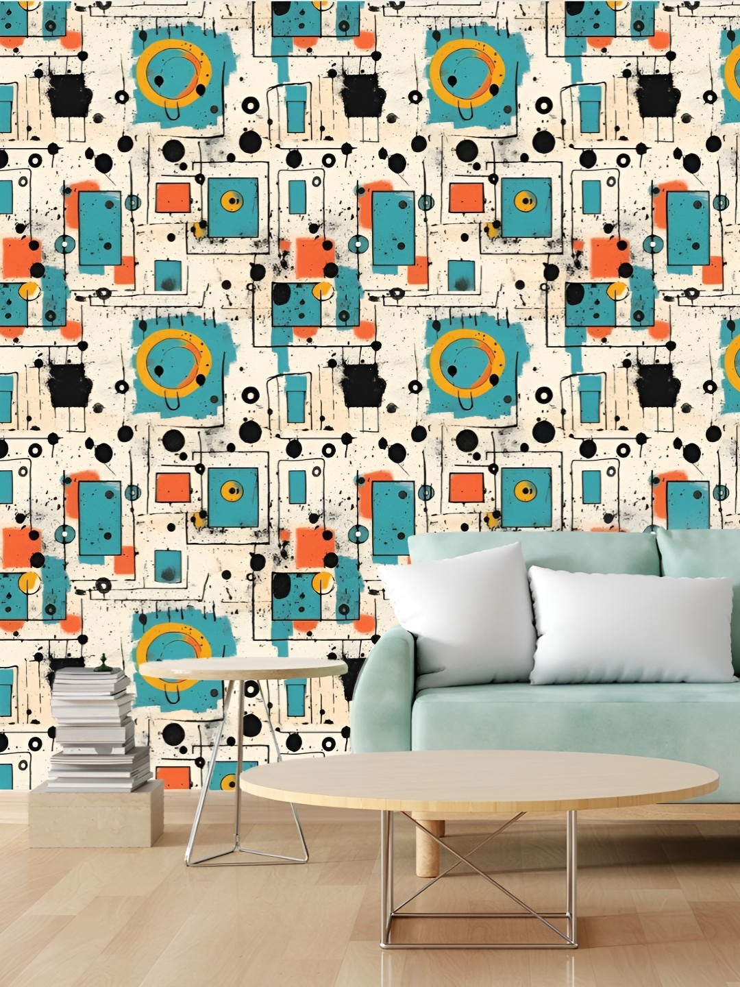 

CVANU Beige & Blue Geometric Printed Self Adhesive Wallpaper