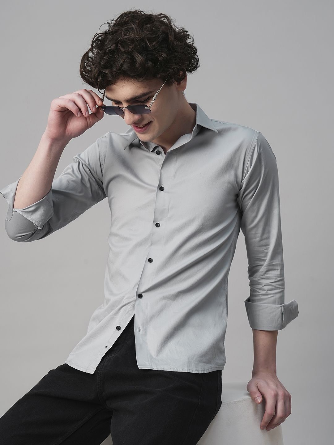 

TRYBUY.IN Men Standard Spread Collar Solid Cotton Casual Shirt, Grey