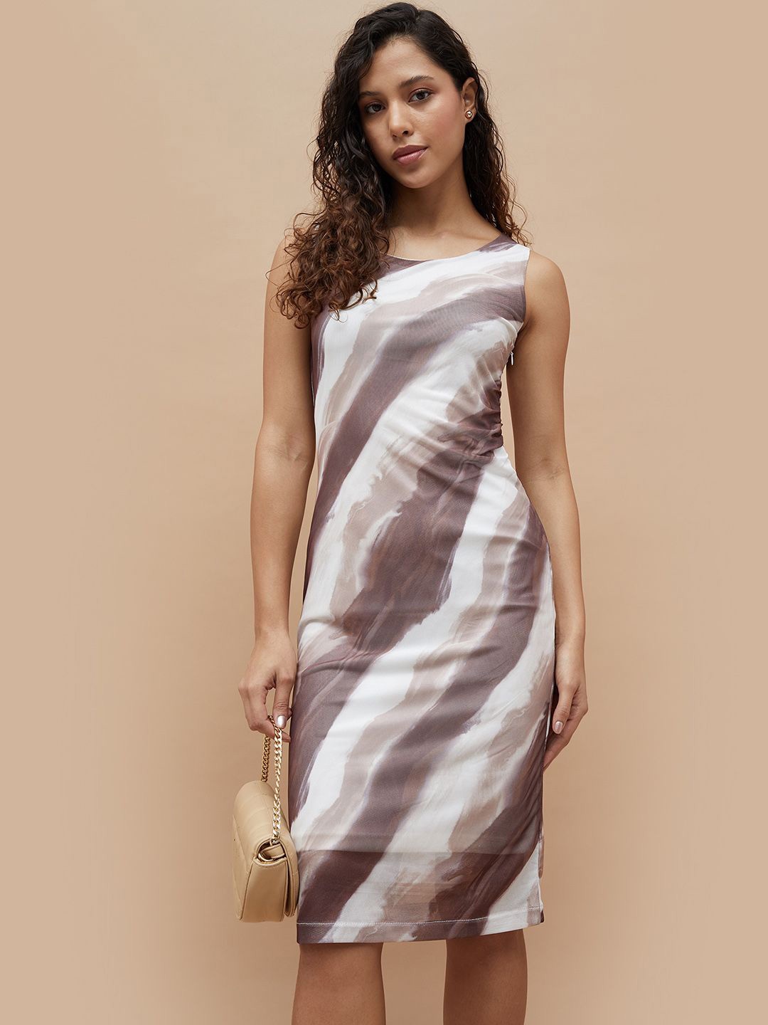 

CODE by Lifestyle Women Tie and Dye Printed Sheath Knee Length Dress, Beige