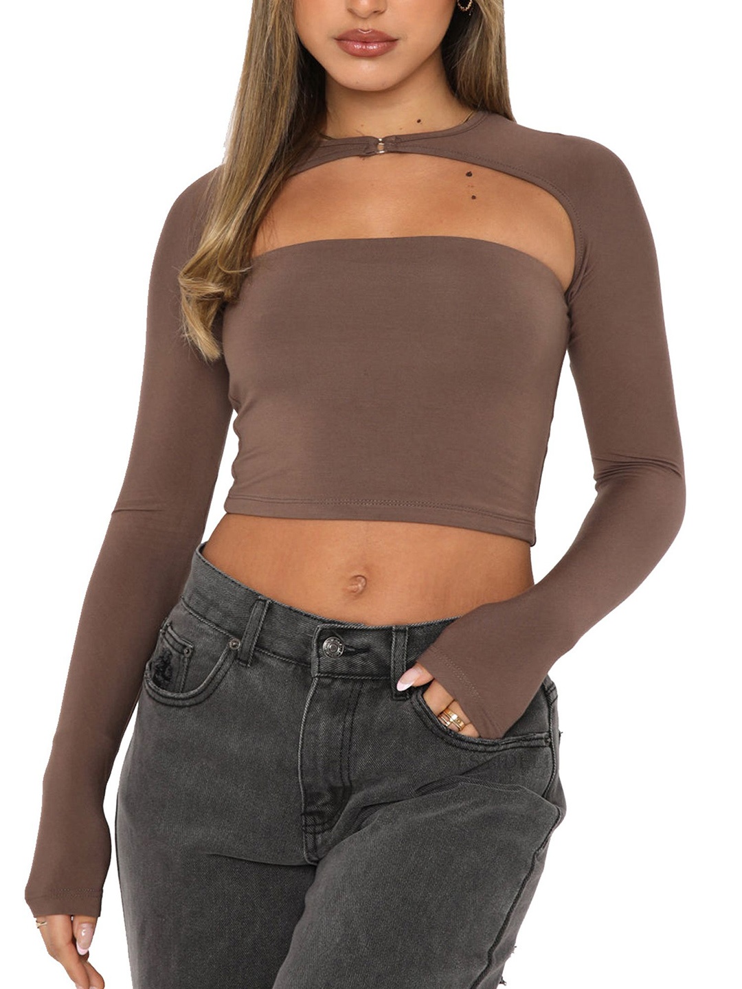 

LULU & SKY Pack Of 2 Fitted Crop Tops, Brown