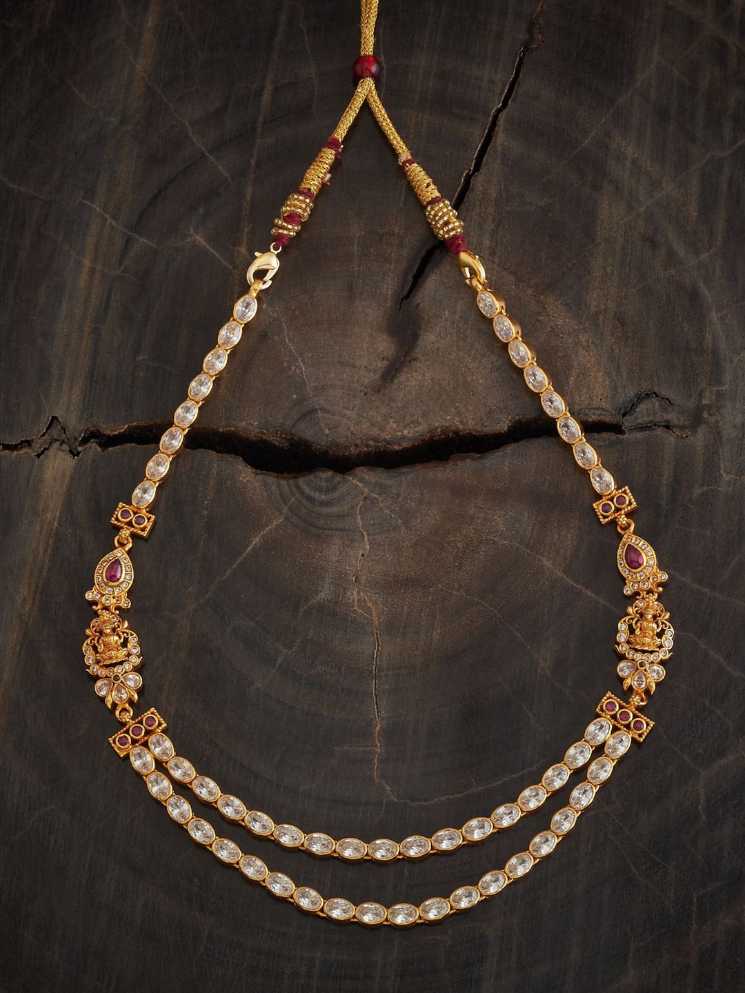 

Kushal's Fashion Jewellery 92.5 Silver Gold-Plated Stone Studded Temple Necklace, Grey