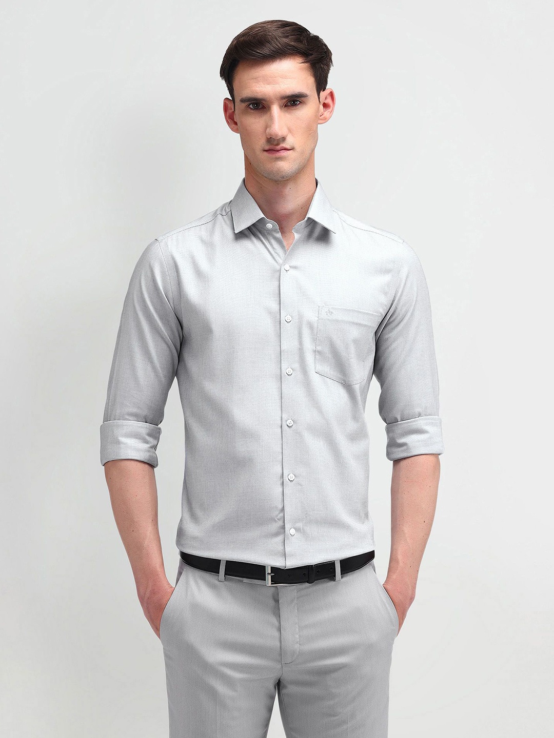 

Arrow Men Comfort Spread Collar Micro Ditsy Printed Cotton Slim Fit Formal Shirt, Beige