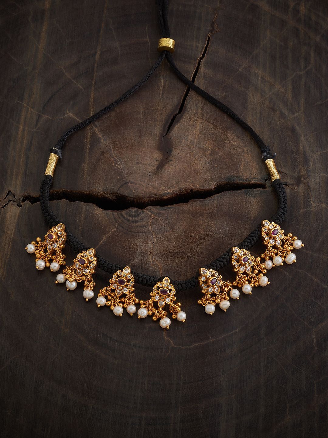 

Kushal's Fashion Jewellery 92.5 Pure Silver Gold-Plated Stones Studded Temple Necklace