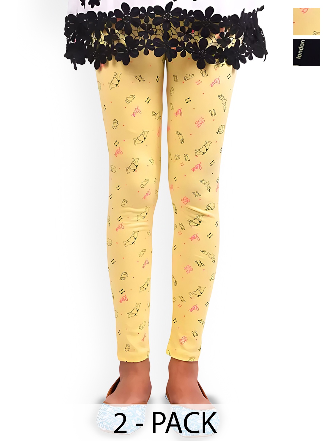 

FRENCH KLEIDER Girls Pack Of 2 Printed Ankle-Length Leggings, Yellow