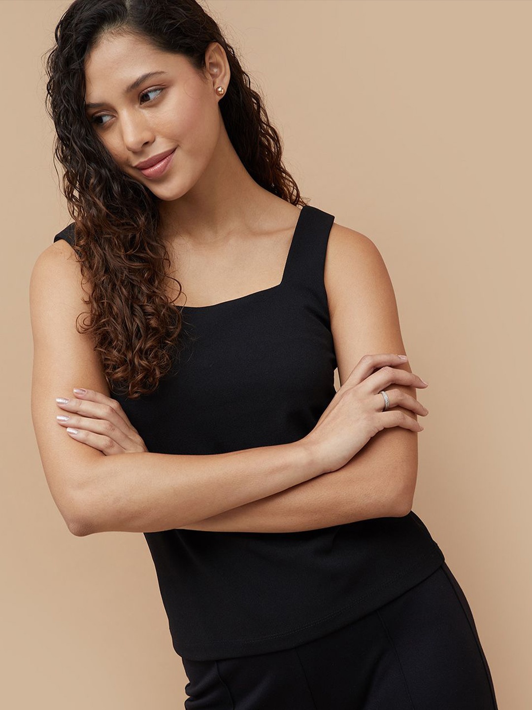 

CODE by Lifestyle Women Solid Square Neck Top, Black