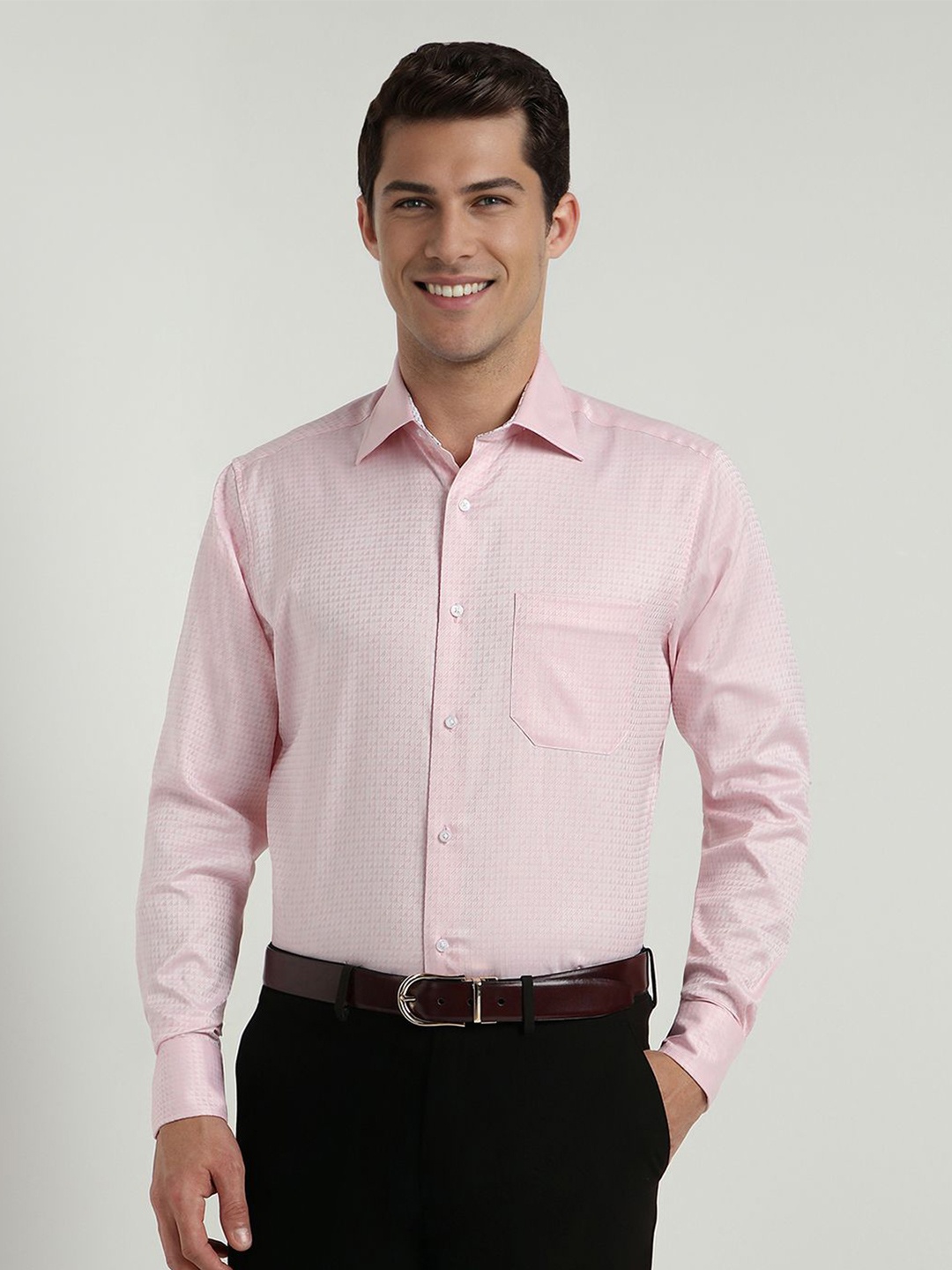 

Allen Solly Sport Men Classic Geometric Printed Pure Cotton Formal Shirt, Pink