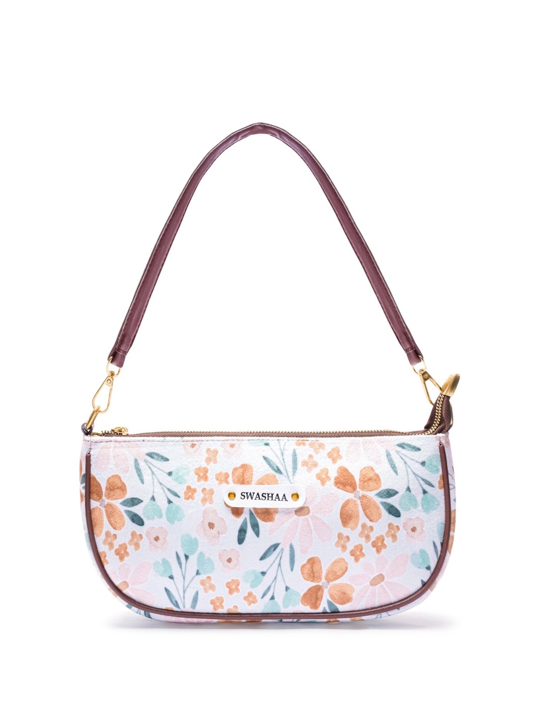 

SWASHAA Women Floral Printed Half Moon Shoulder Bag, Pink