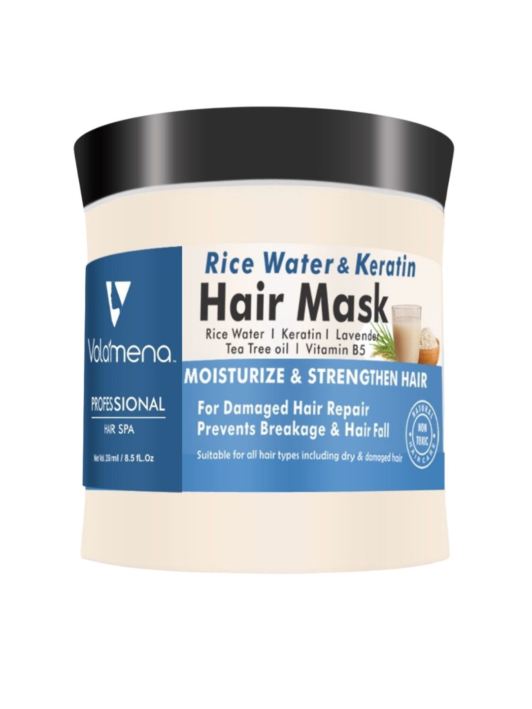 

Volamena Keratin & Rice Water Hair Mask For Damaged Hair Repair 250 ml, Off white