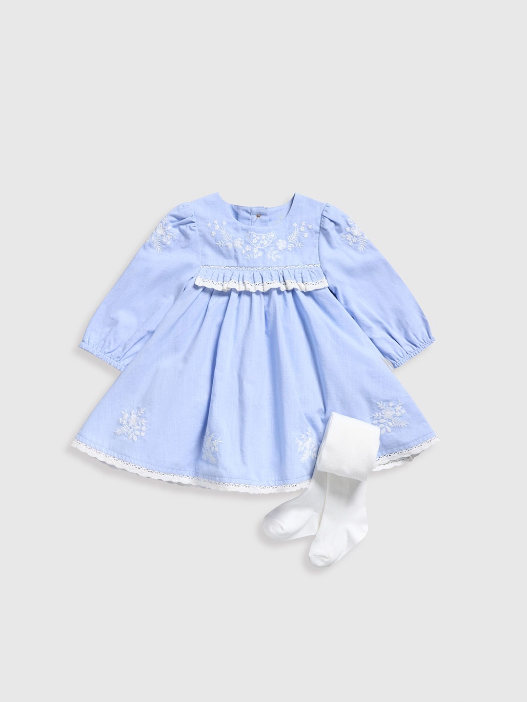 

mothercare Girls Embroidered Pure Cotton Tunic With Tights, Blue