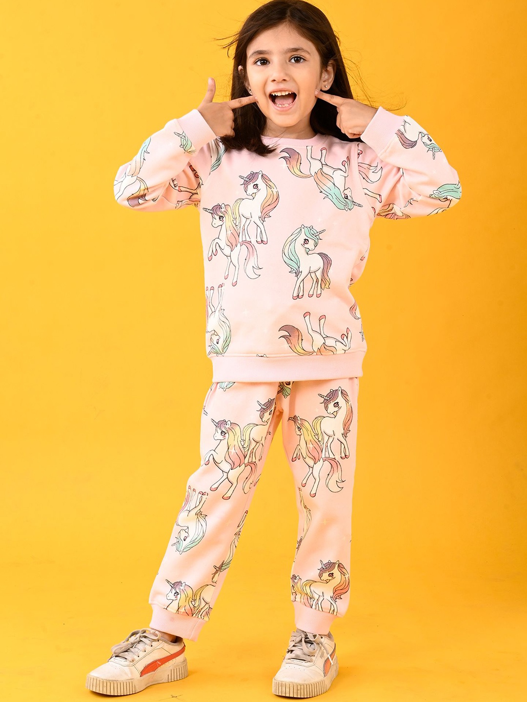 

Anthrilo Girls Unicorn Printed Sweatshirt With Joggers, Pink