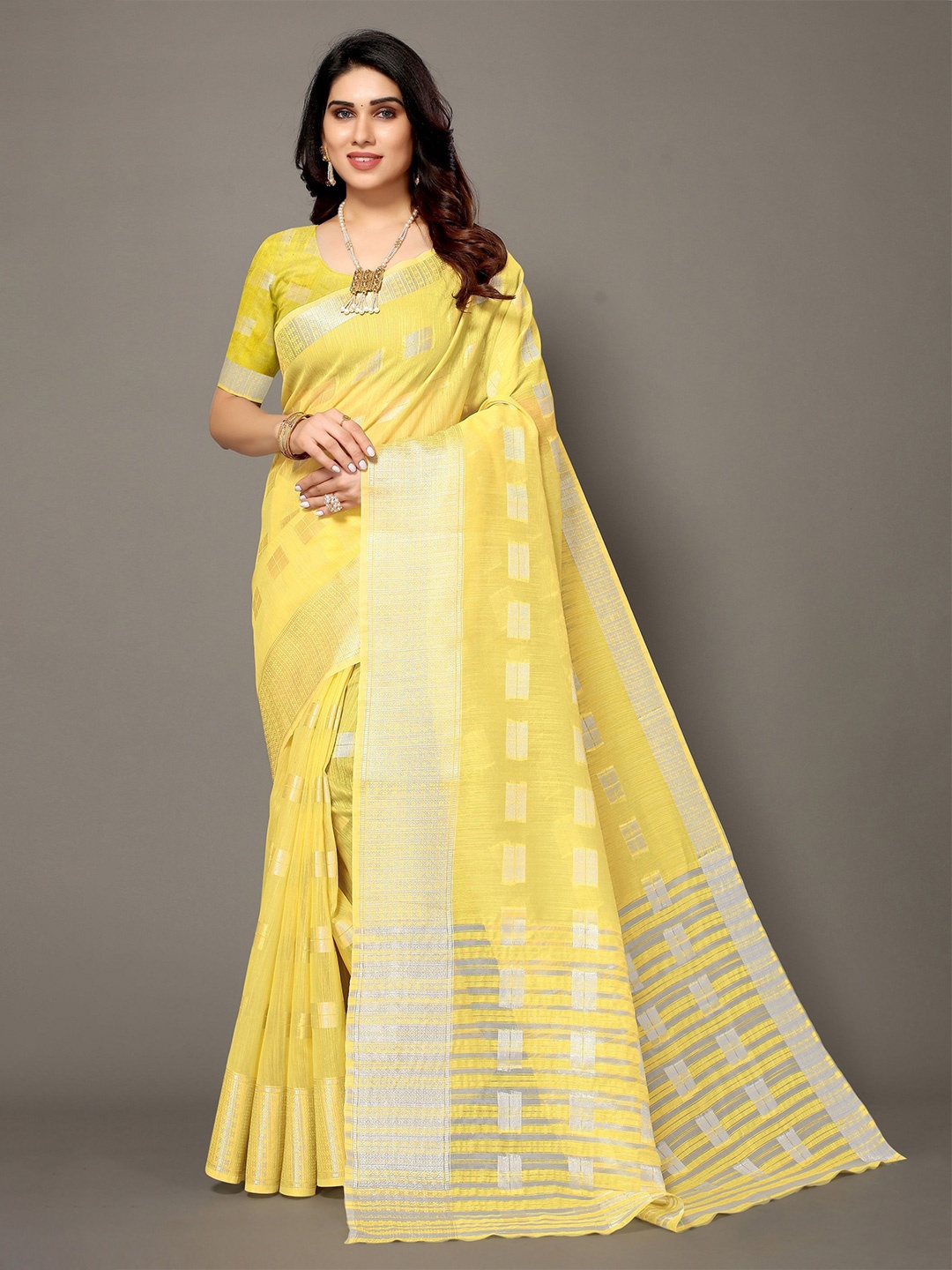

VIRICA Woven Design Zari Banarasi Saree, Yellow
