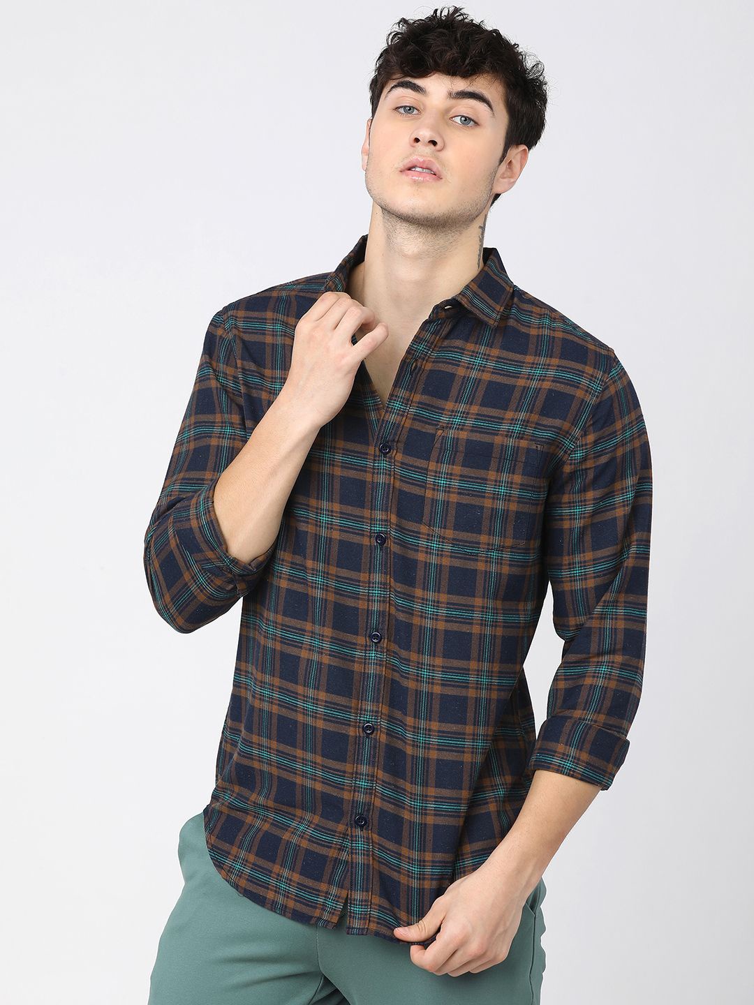 

Ketch Mens Checked Casual Slim Fit Shirt, Navy blue