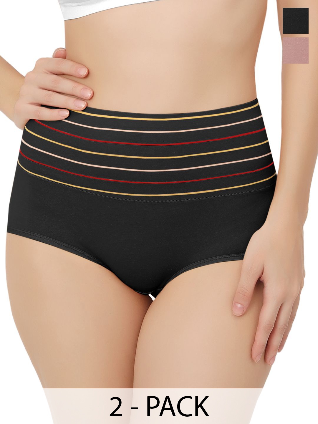 

Bella Voste Pack Of 2 Striped High Waist Tucker Tummy Shapewear, Black