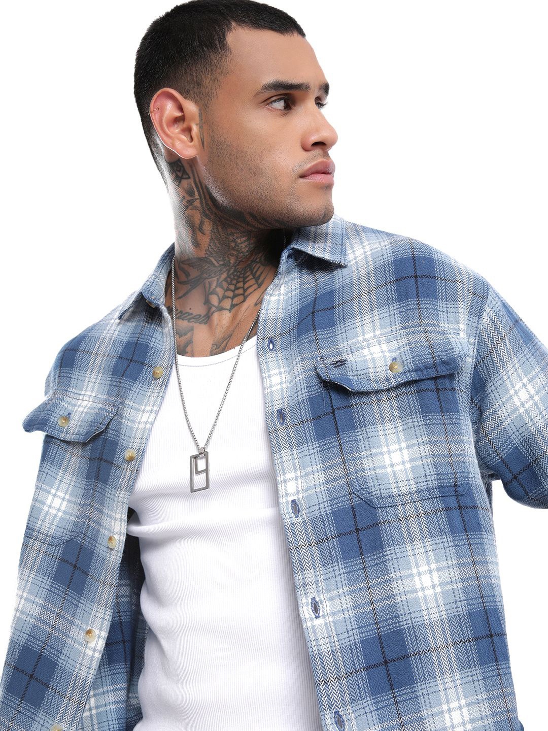 

WROGN Men Spread Collar Tartan Checked Cotton Relaxed Fit Casual Shirt, Blue
