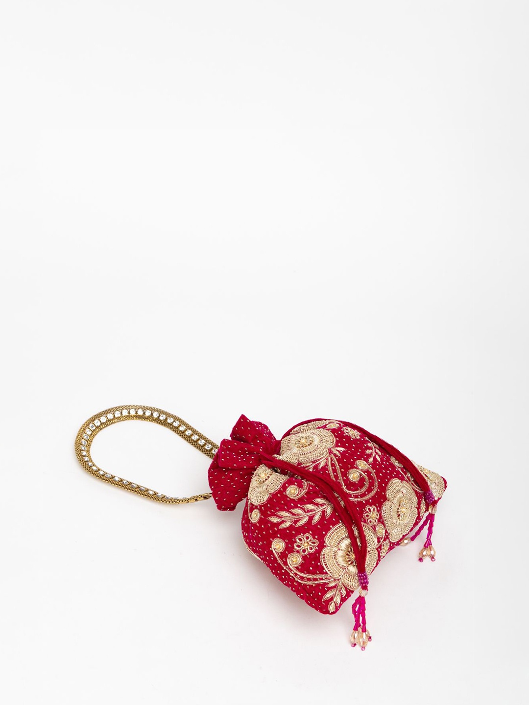 

EENA Embroidered Potli Clutch, Red