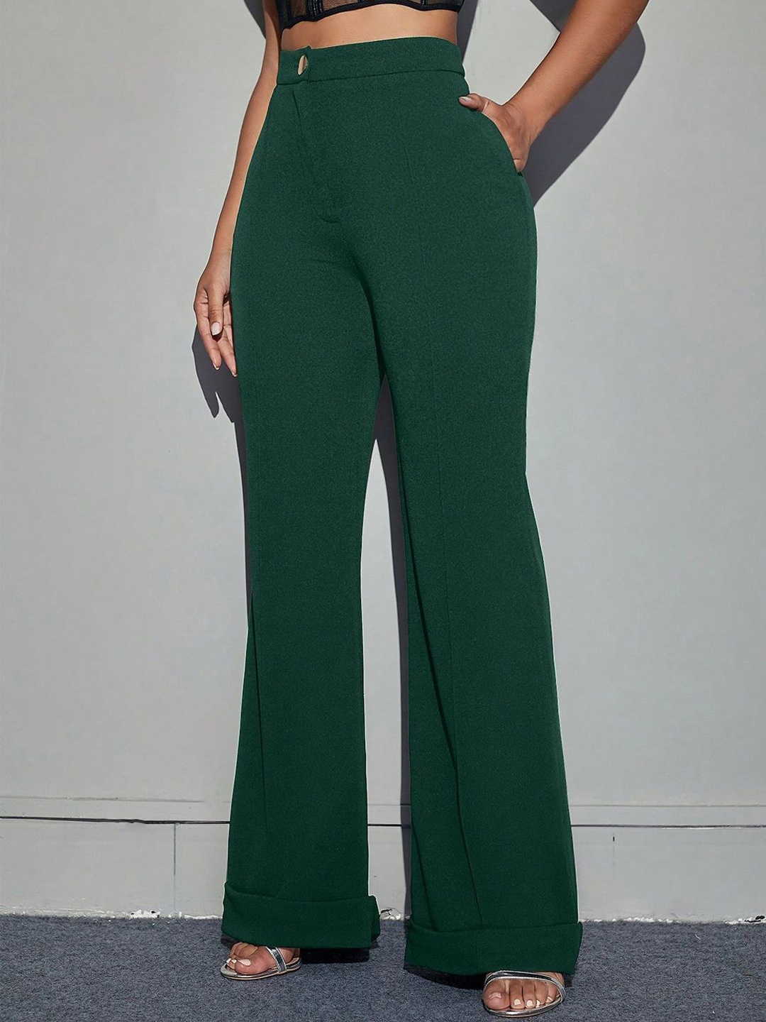 

StyleCast Women Mid-Rise Relaxed Trousers, Green