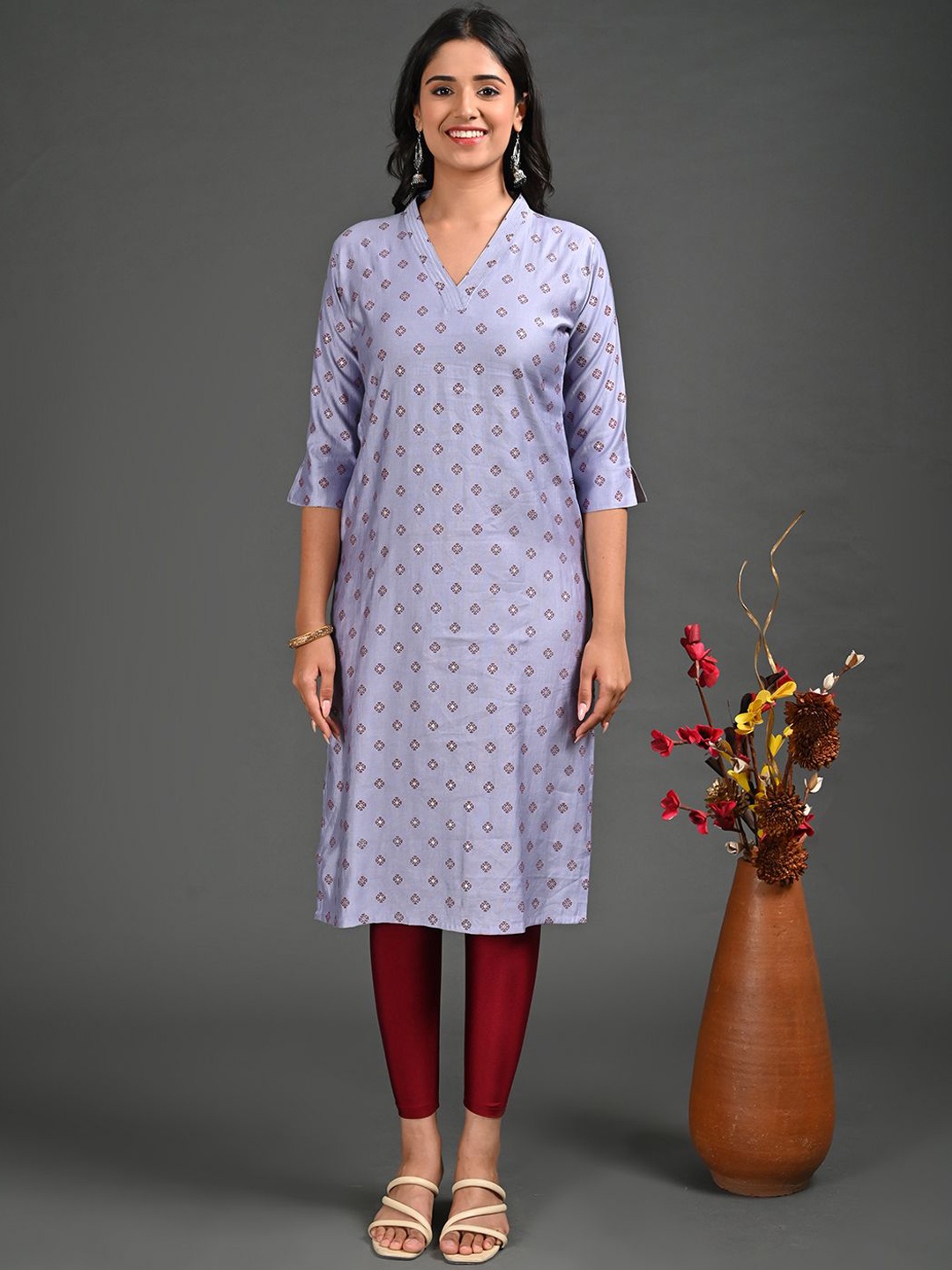 

GOLDSTROMS Ethnic Motifs Printed Silk Straight Kurta, Lavender